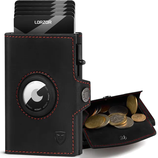 lorzor-airtag-portefeuille-homme-cuir-noir-rouge-10-cartes image 1