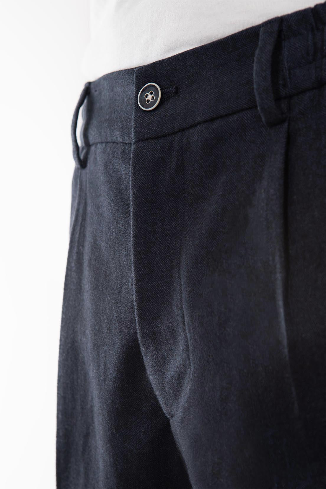 le-pantalon-pantalon-pinces-chaud-bleu-marine-flanelle-coton image 2