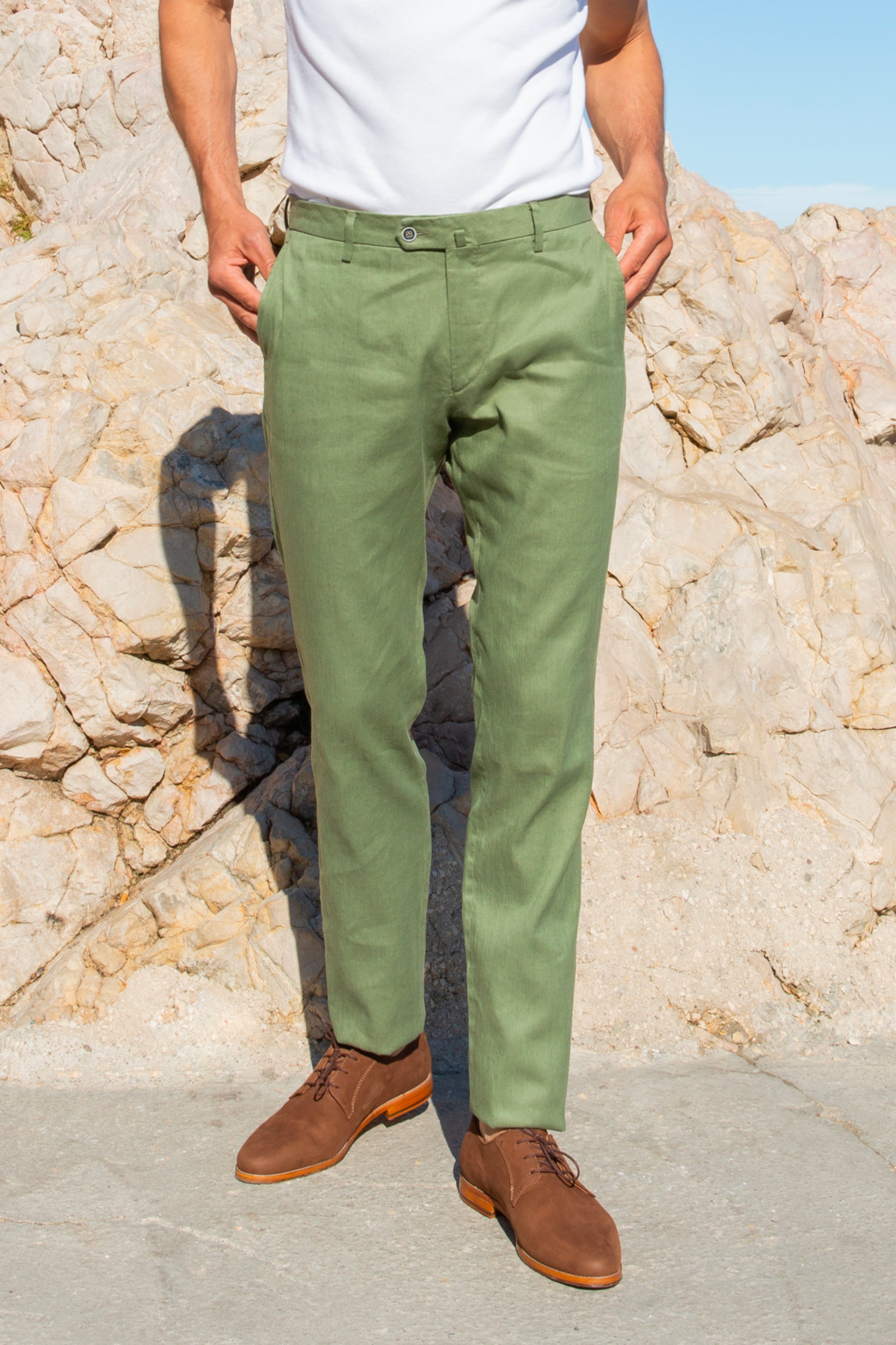 le-pantalon-coton-lin-kaki-chino-homme-40-lin-l-ger image 2