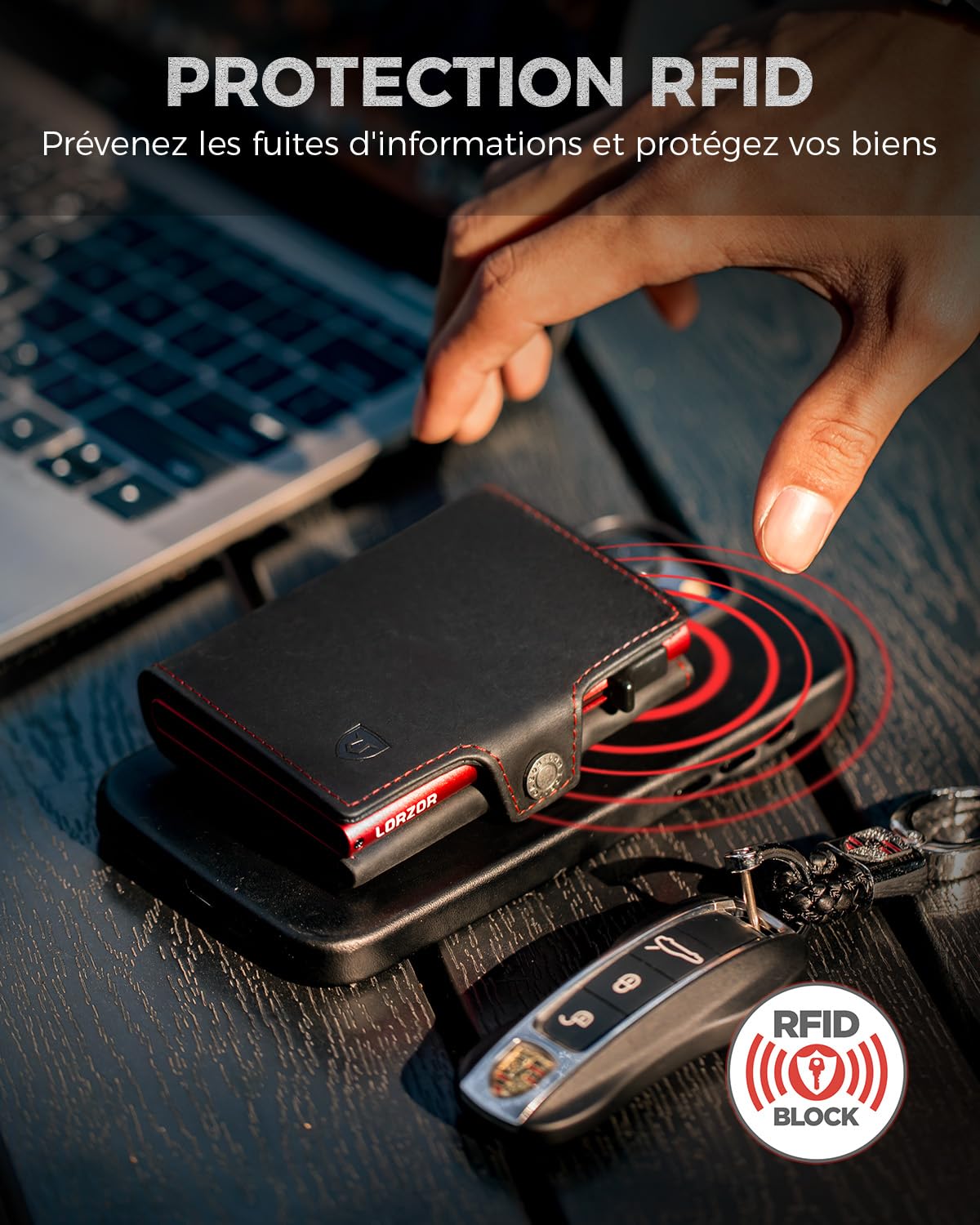 lorzor-porte-carte-homme-noir-rouge-cuir-rfid-10-cartes image 5