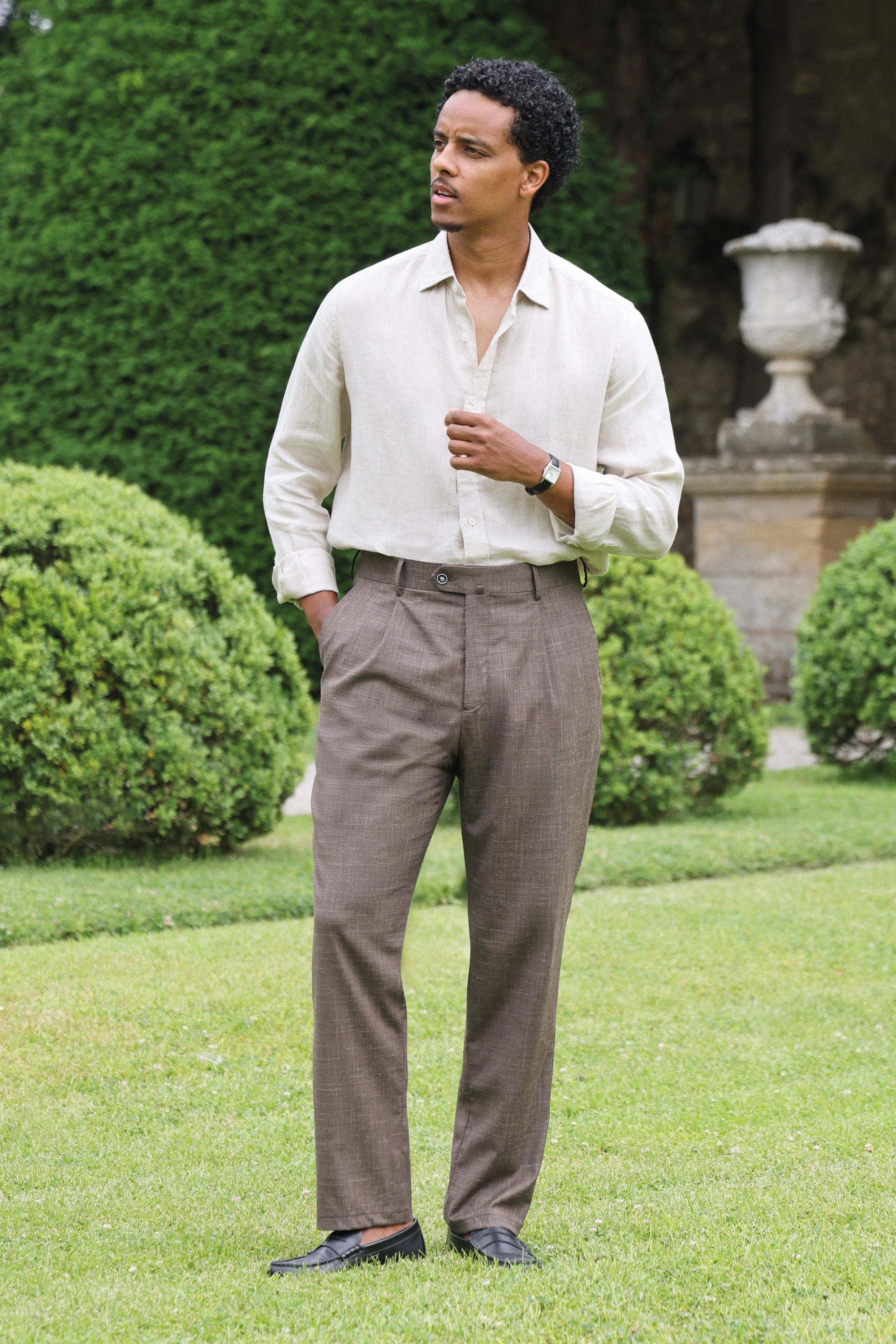 le-pantalon-pinces-homme-l-ger-marron-laine-lin-soie image 2