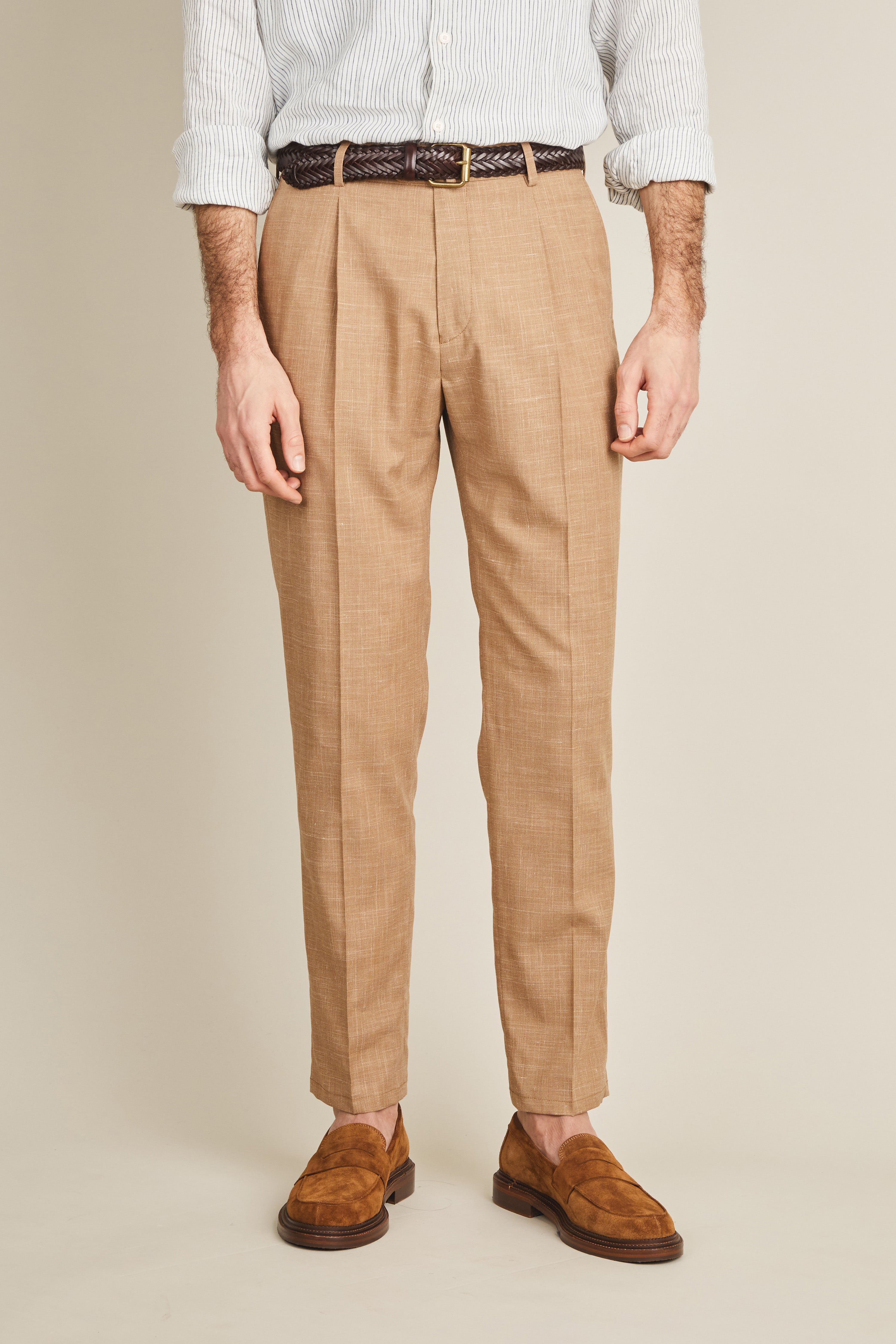 le-pantalon-pinces-l-ger-brun-pantalon-lin-laine-soie image 1