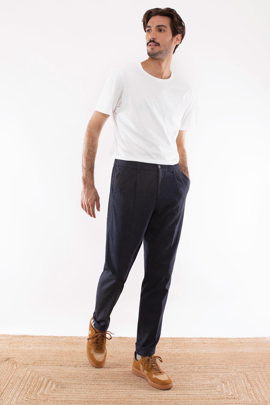 le-pantalon-pantalon-pinces-chaud-bleu-marine-flanelle-coton image 4