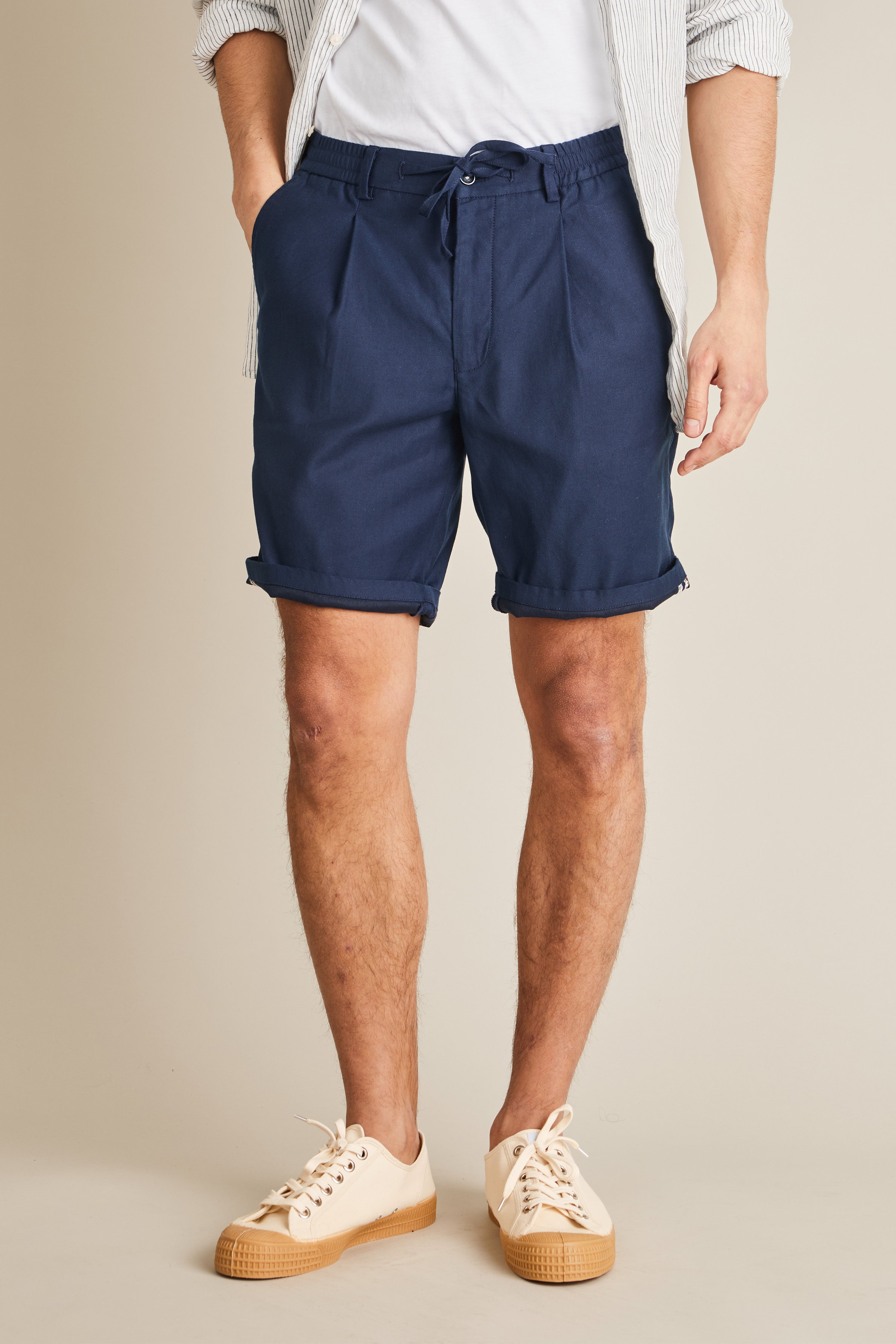 le-pantalon-bermudas-homme-bermuda-coton-lin-bleu-marine image 1