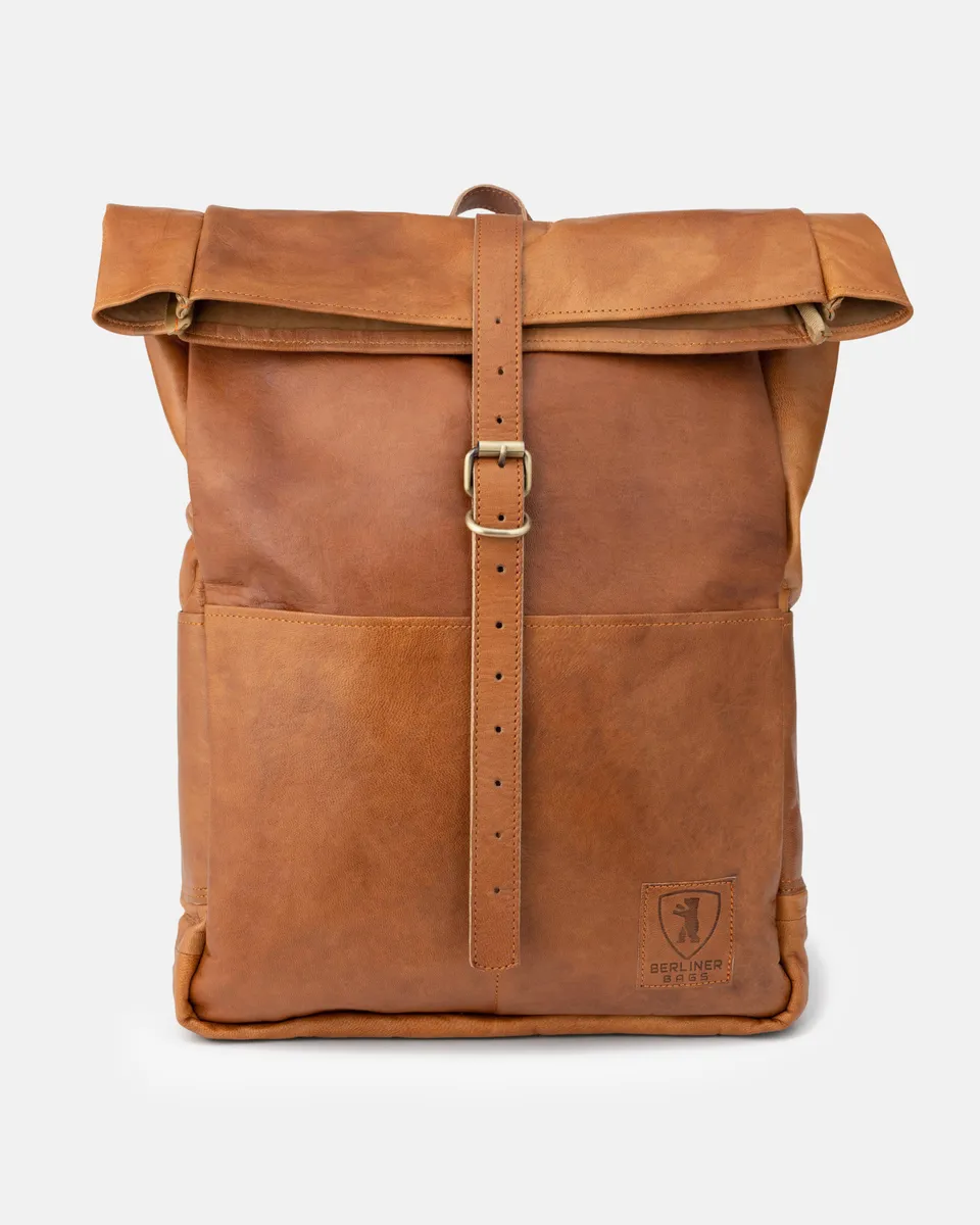 berliner-bags-paris-sac-dos-cuir-marron-vintage-rolltop image 1
