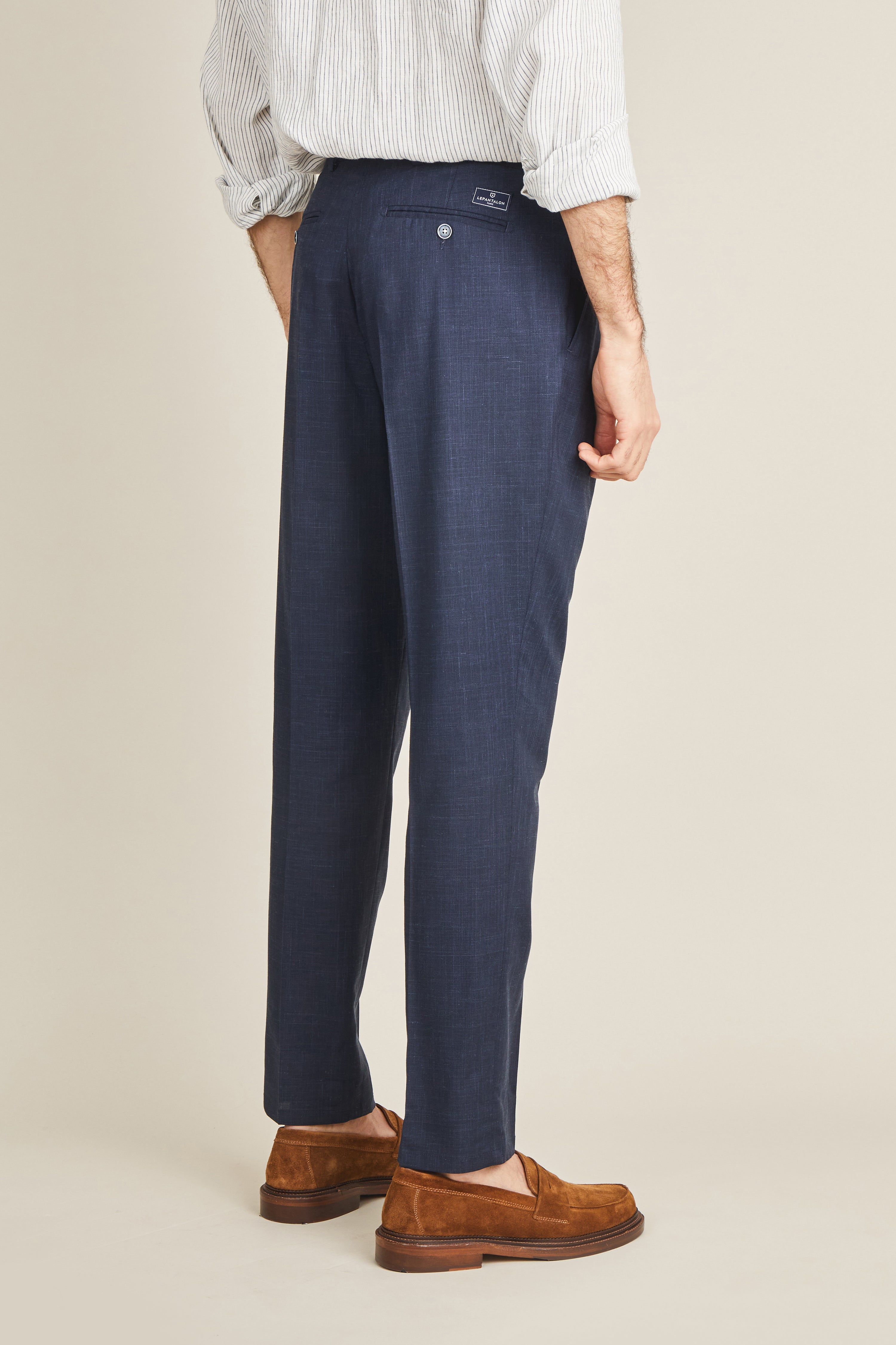le-pantalon-pantalon-pinces-bleu-marine-pantalon-homme-lin image 4