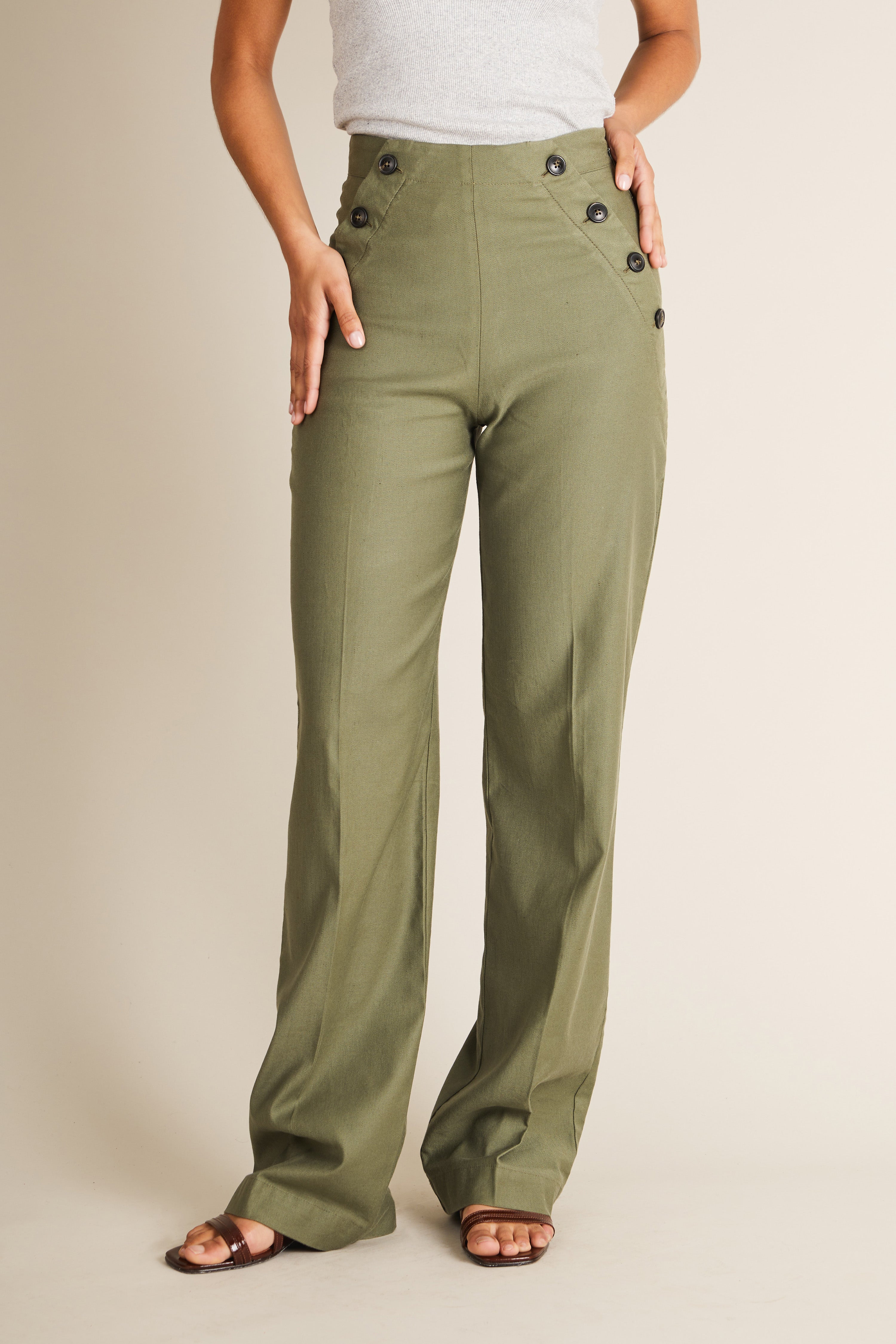 le-pantalon-pont-pantalon-kaki-lin-coton-vas image 1