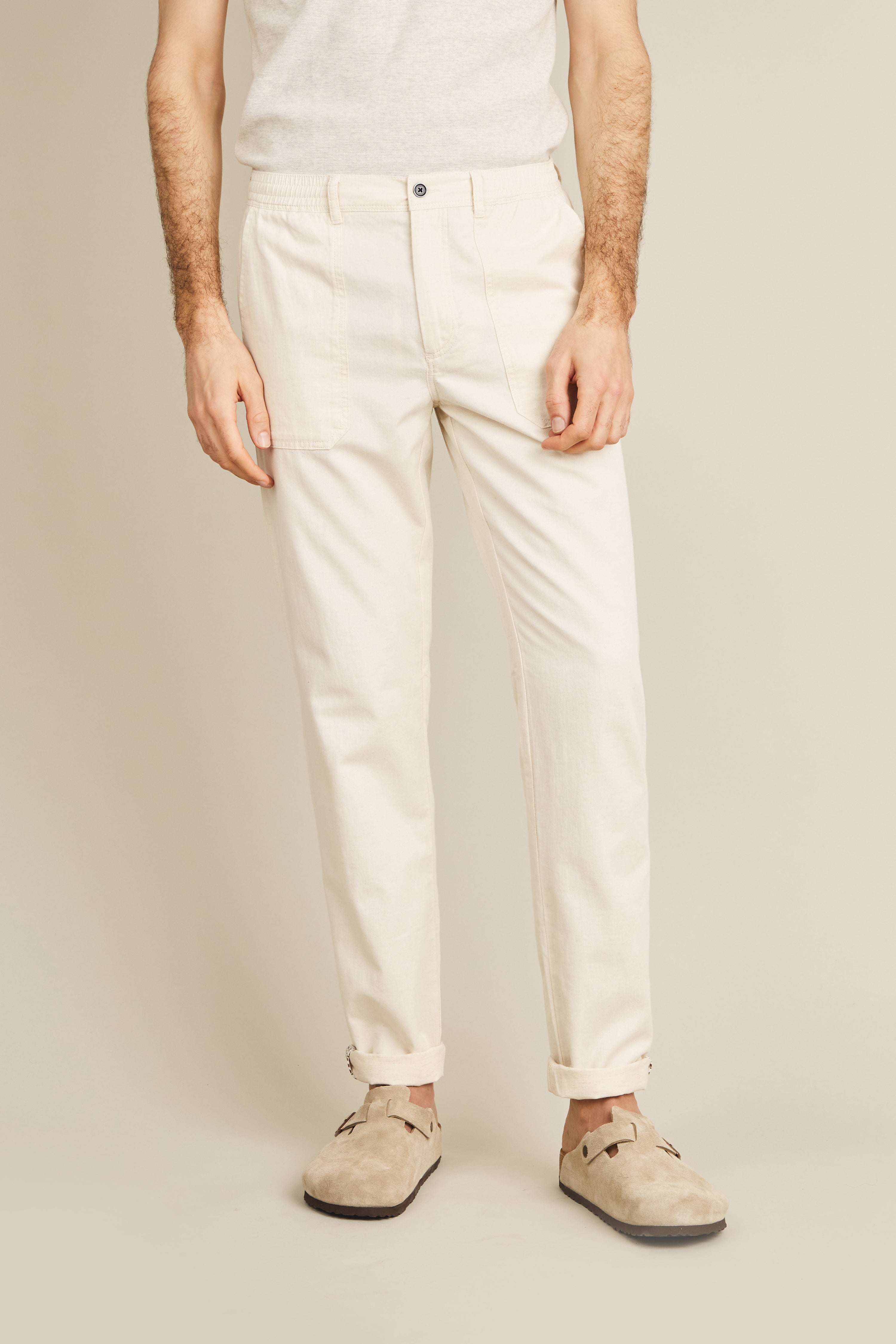 le-pantalon-fatigue-pantalon-cargo-cru-homme-lin image 1