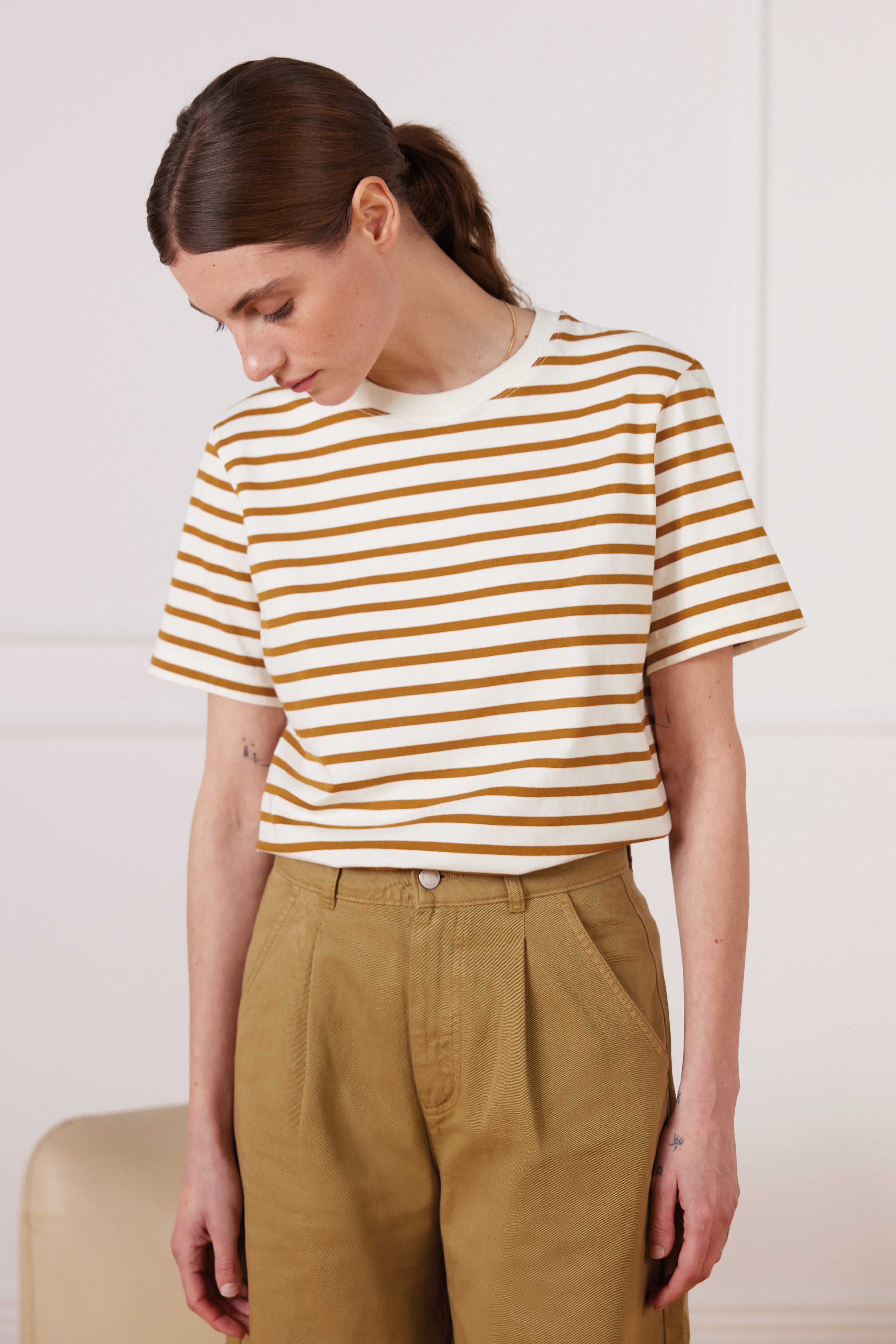 le-pantalon-t-shirts-homme-fm-lptm-2-tee-shirt-marini-re-camel image 4
