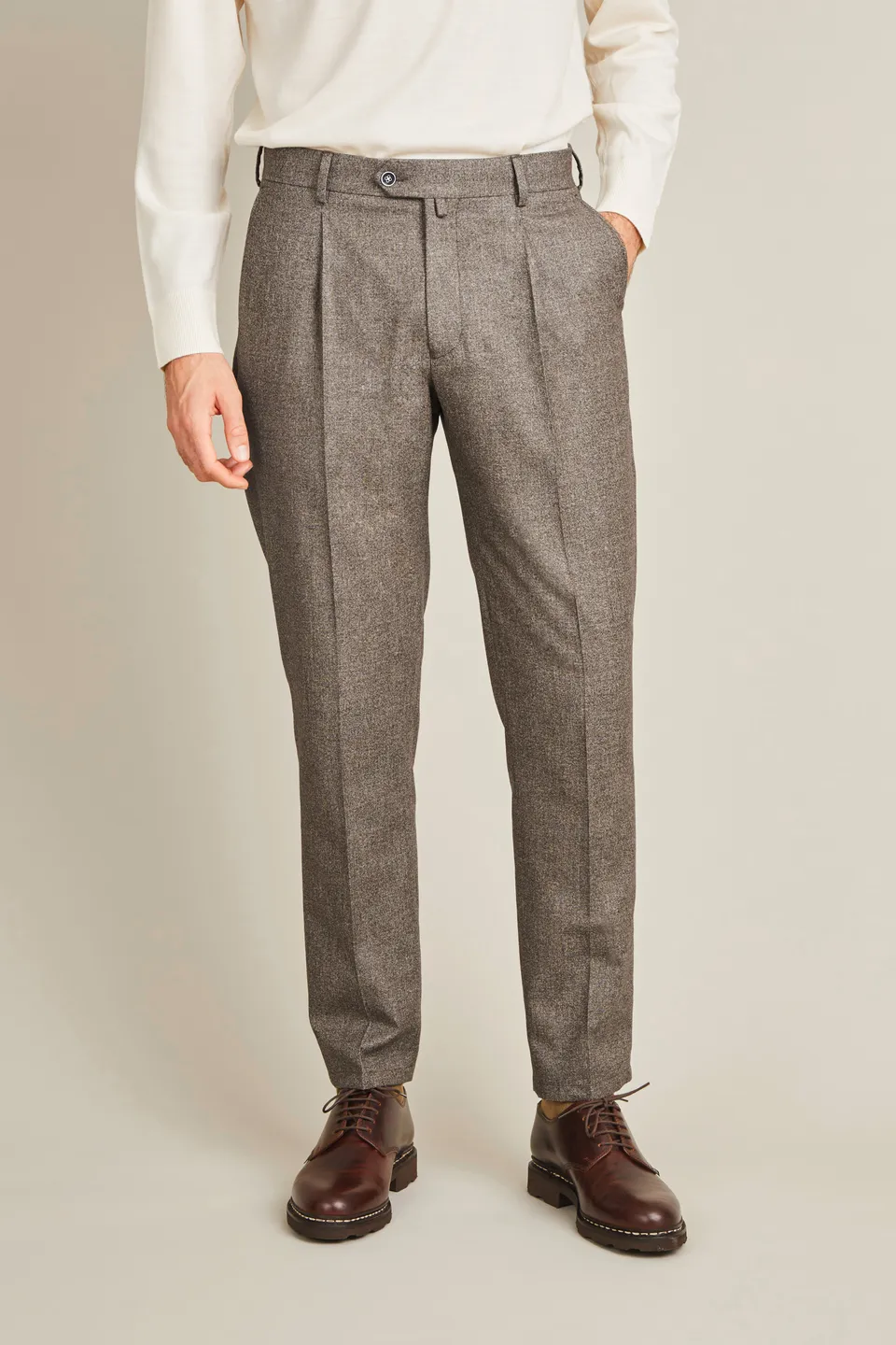 le-pantalon-fm-lpfp-2-pantalon-pinces-marron-flanelle-laine image 1