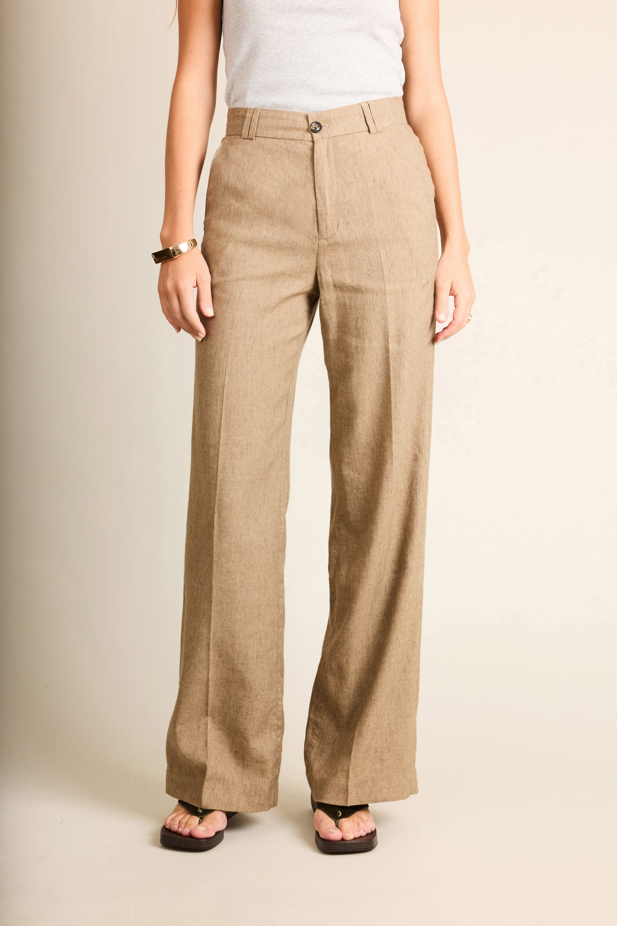 le-pantalon-pantalons-femme-wideleg-marron-clair-lin-l-ger image 1