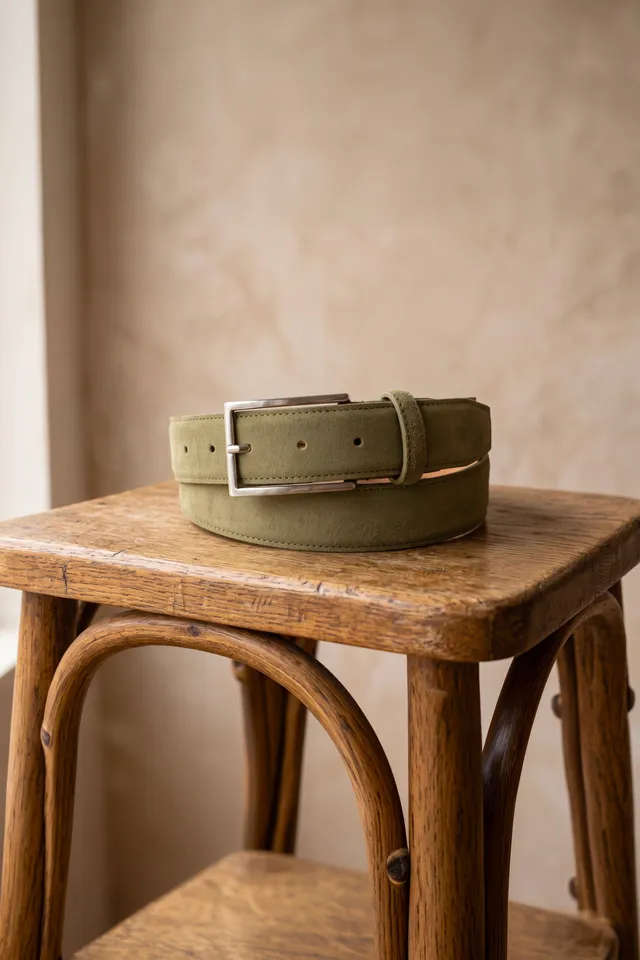 le-pantalon-accessoires-homme-su-de-vert-olive-ceinture-cuir image 1