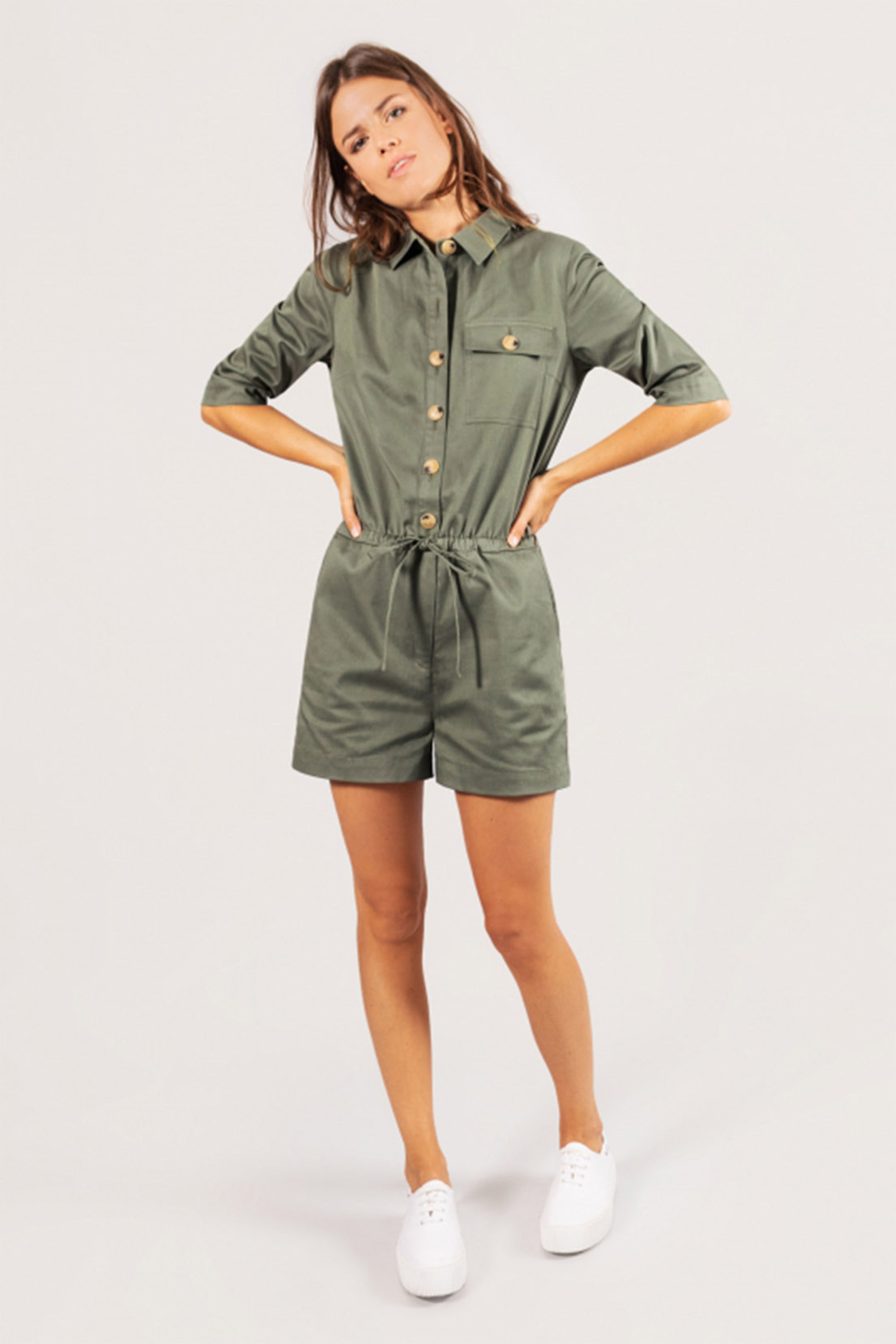 le-pantalon-combishort-kaki-femme-coton image 1