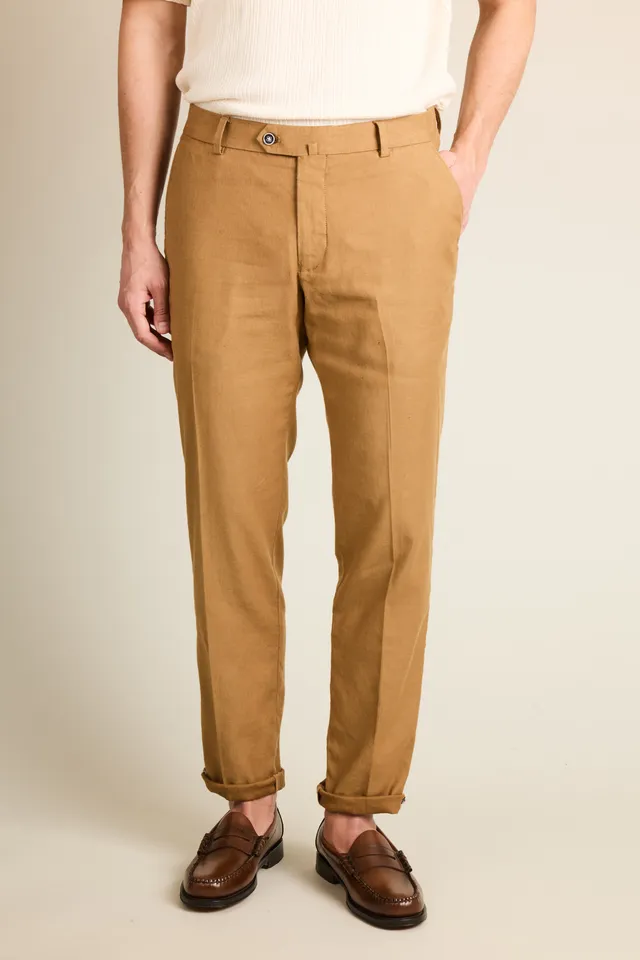 le-pantalon-chinos-homme-caramel-chino-coton-lin image 1