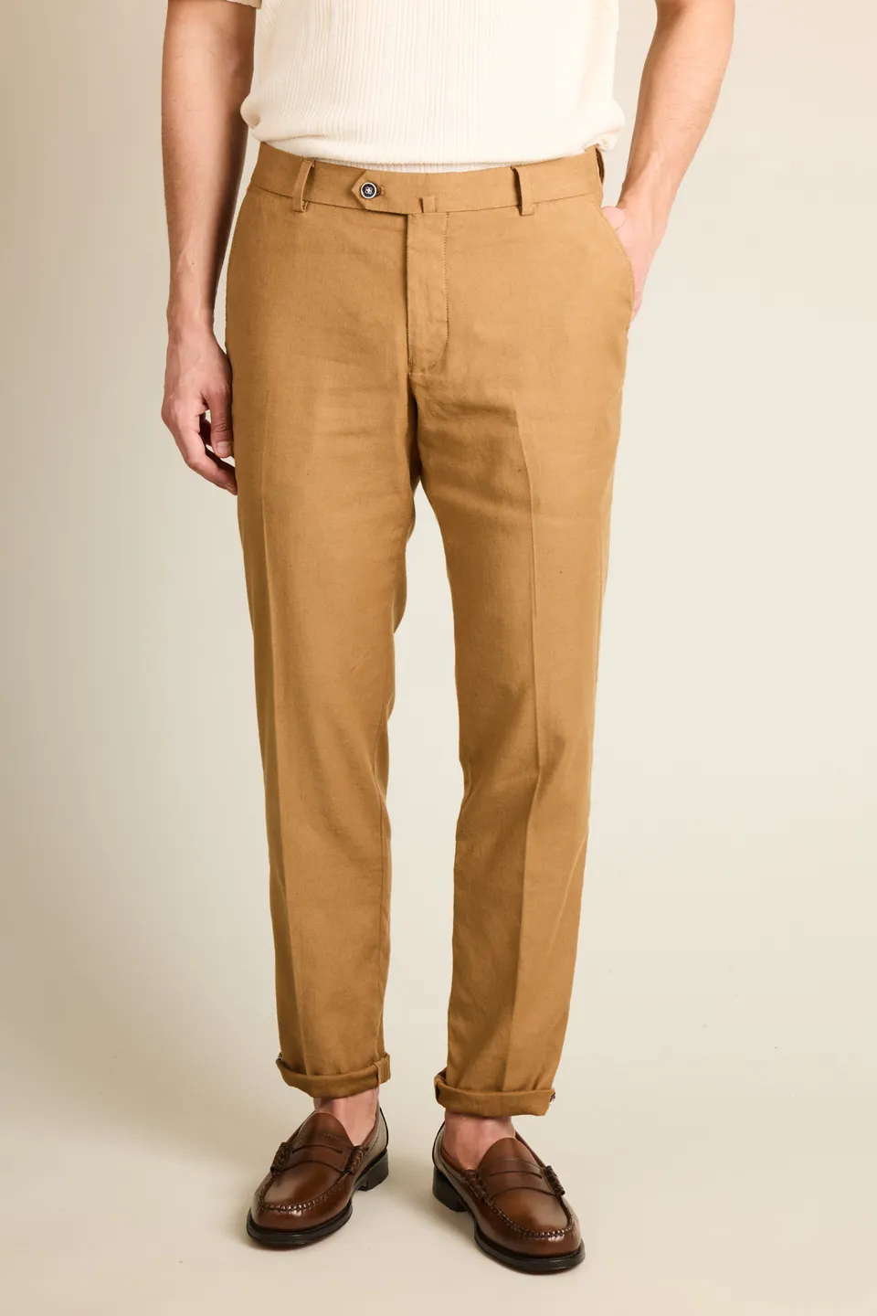 le-pantalon-chinos-homme-caramel-chino-coton-lin image 1