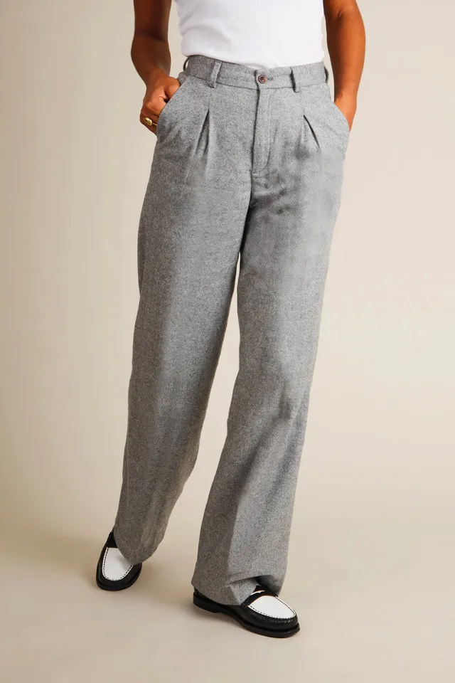 le-pantalon-pantalon-pinces-flanelle-chevron-gris-laine image 1