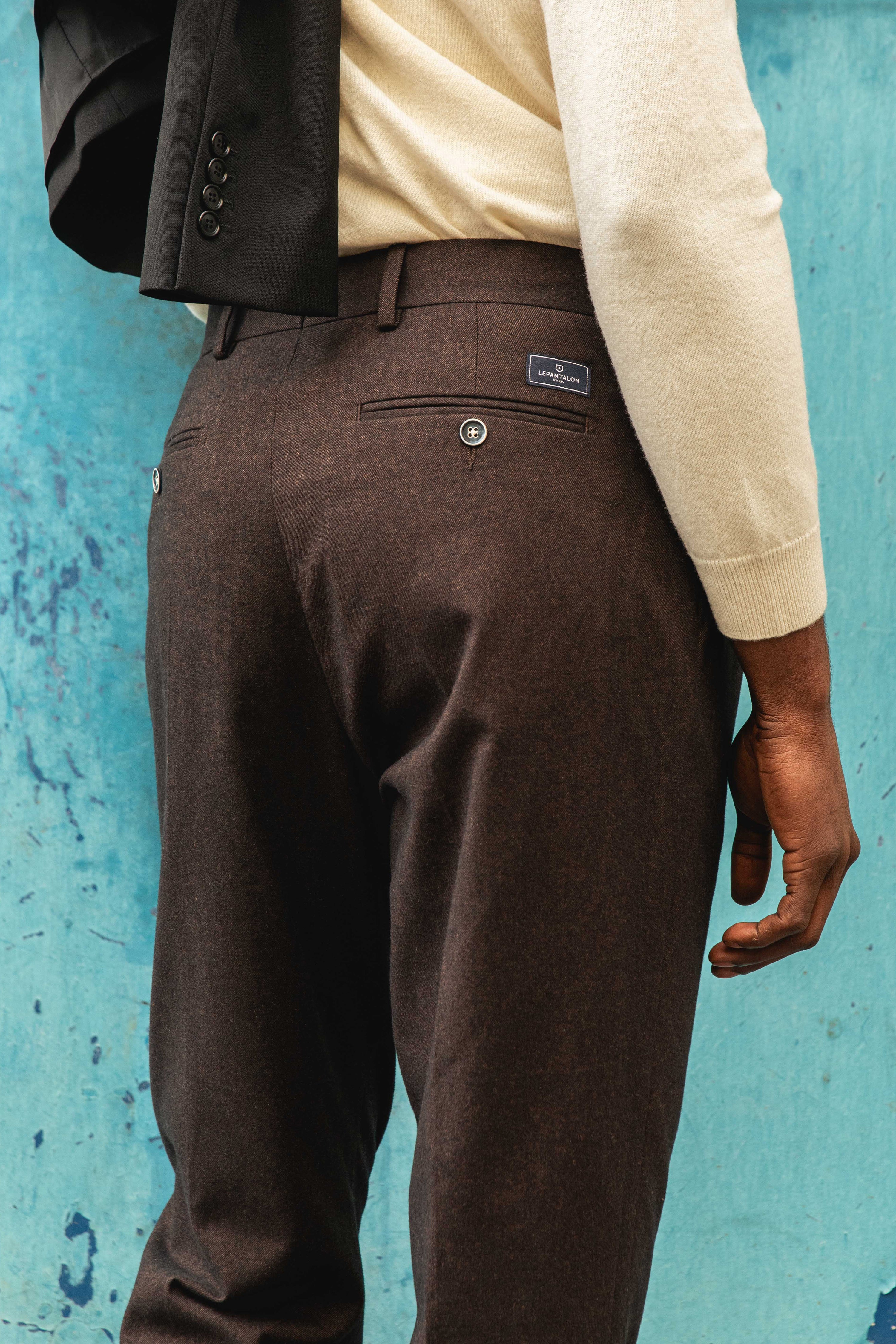 le-pantalon-double-pinces-fm-lpdp-2-pantalon-marron-whipcord image 2