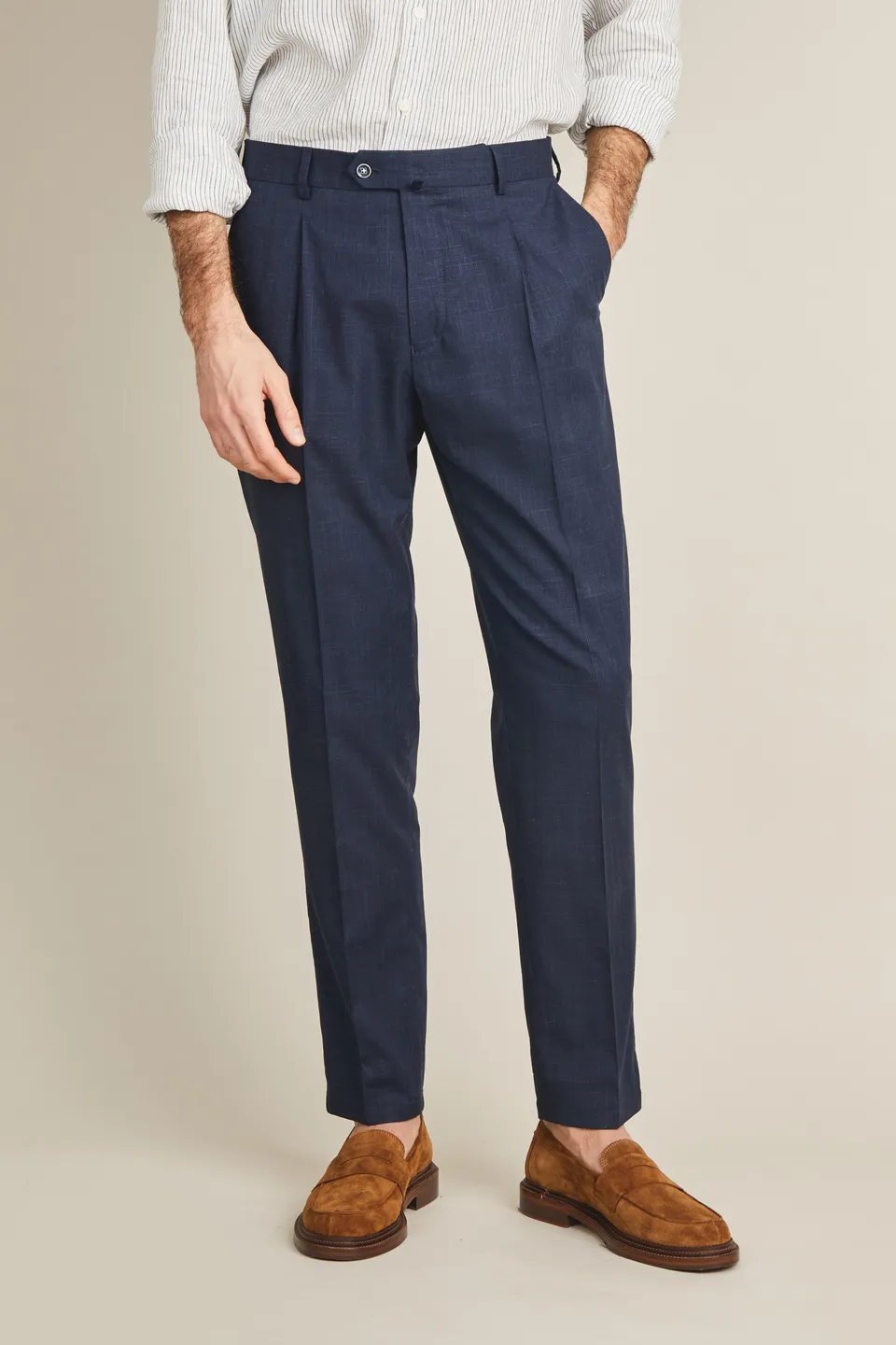 le-pantalon-pantalon-pinces-bleu-marine-pantalon-homme-lin image 1