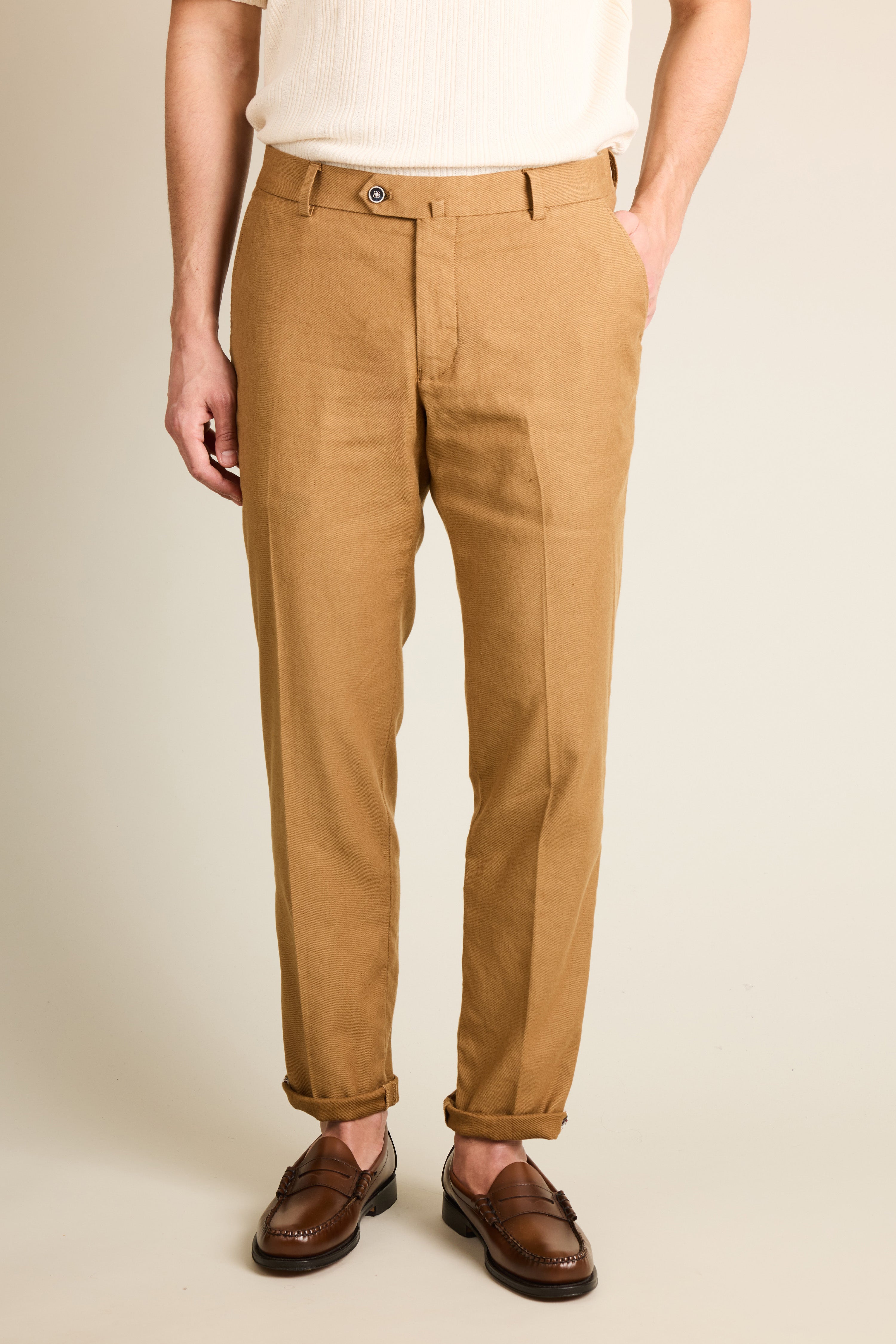 le-pantalon-chinos-homme-caramel-chino-coton-lin image 1