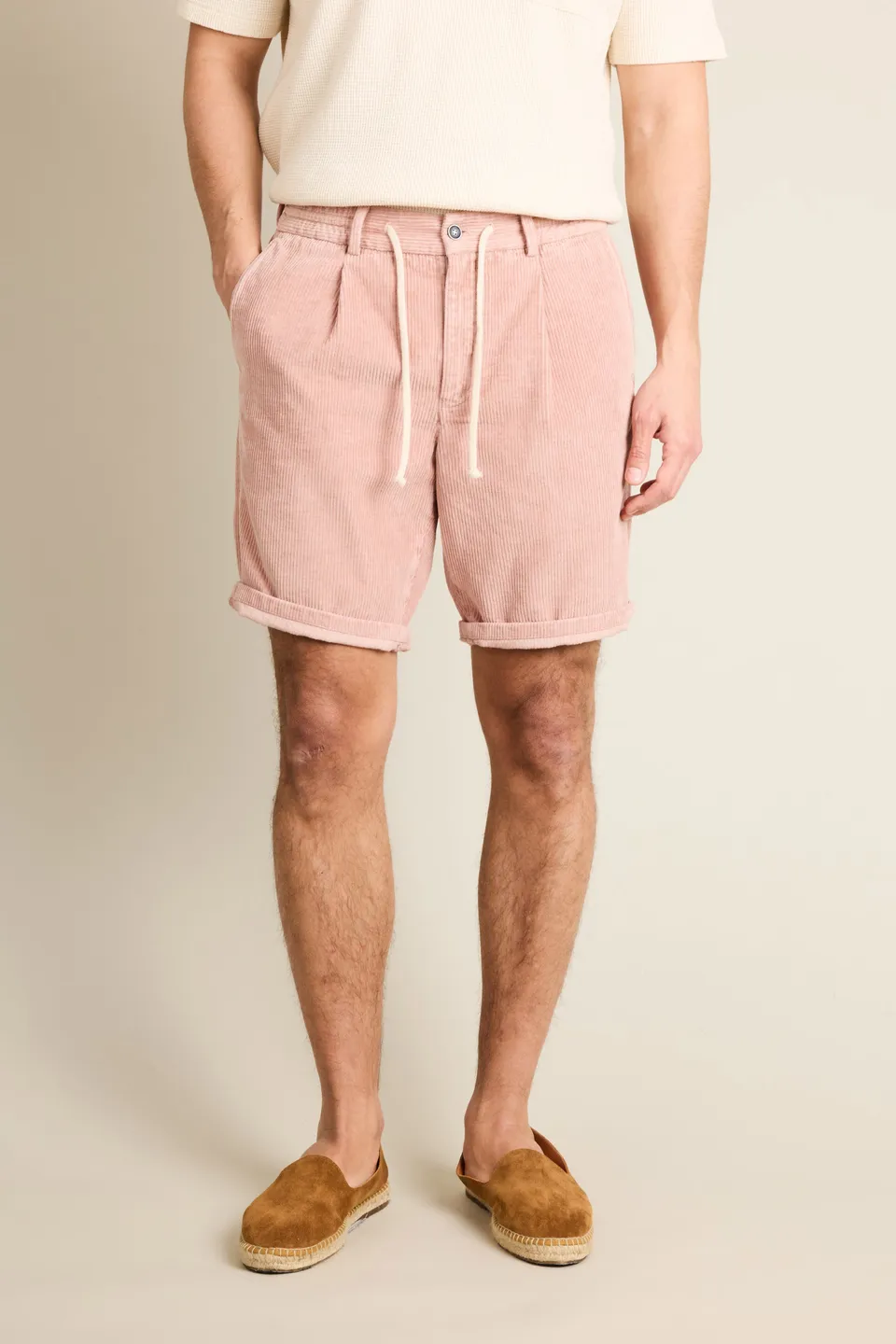 le-pantalon-bermuda-velours-vieux-rose-short-coton-lin image 1