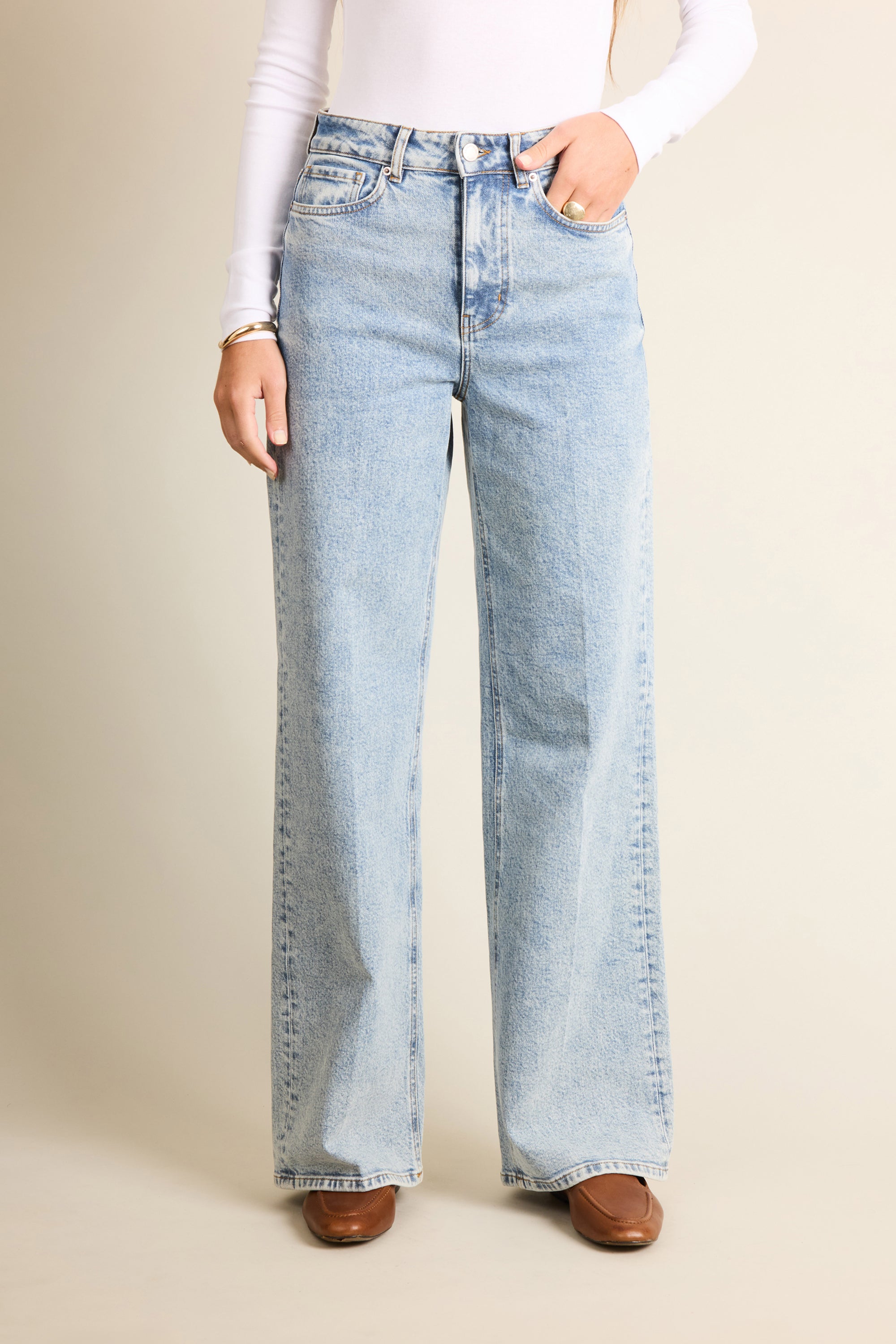 le-pantalon-jean-wideleg-bleached-jean-femme-taille-haute image 1