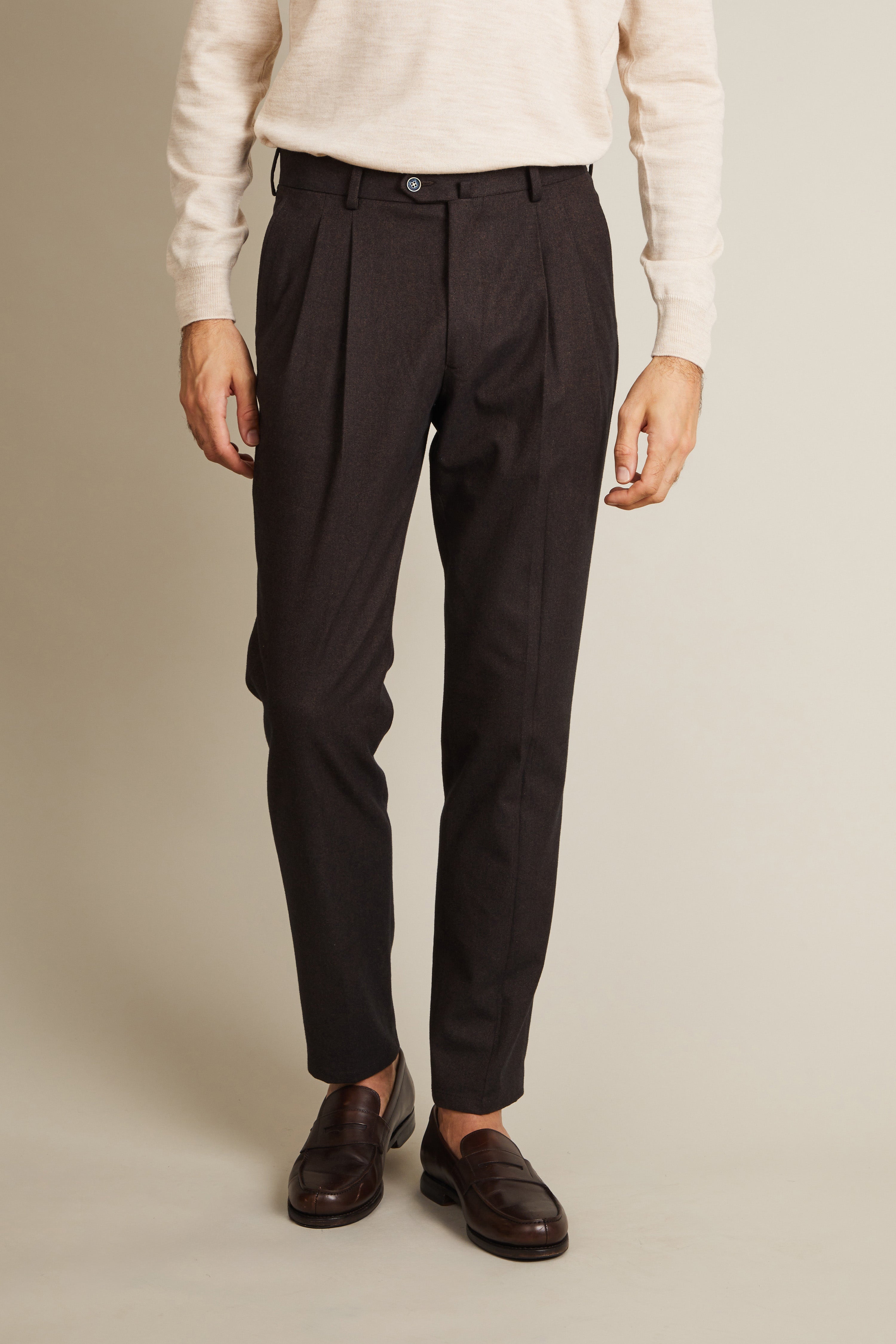 le-pantalon-double-pinces-fm-lpdp-2-pantalon-marron-whipcord image 1