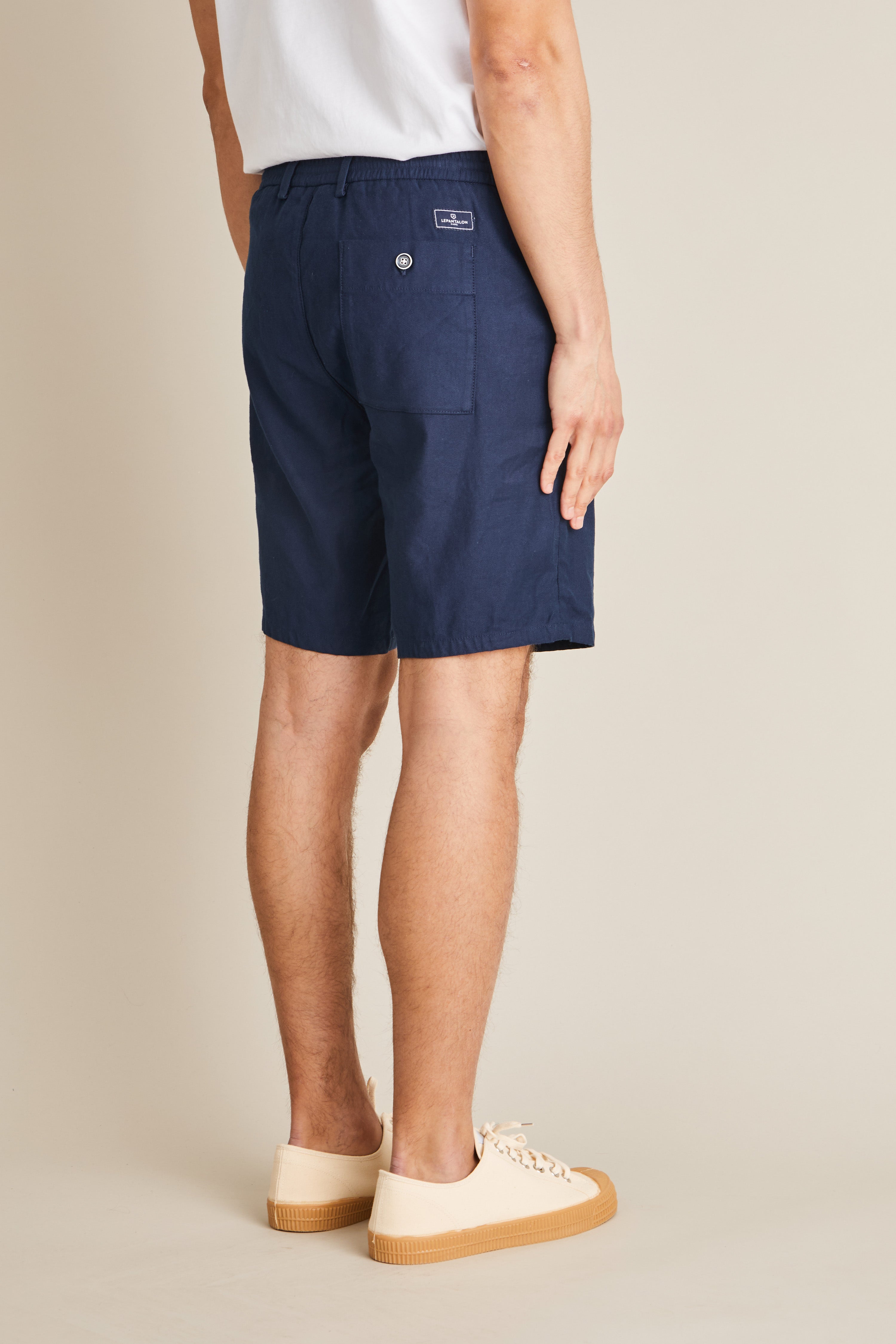 le-pantalon-bermudas-homme-bermuda-coton-lin-bleu-marine image 5