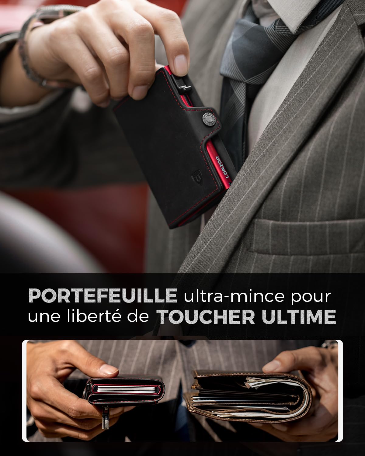 lorzor-porte-carte-homme-noir-rouge-cuir-rfid-10-cartes image 4