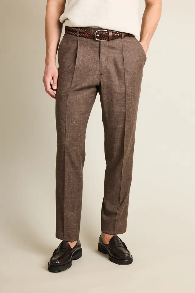 le-pantalon-pinces-homme-l-ger-marron-laine-lin-soie image 1
