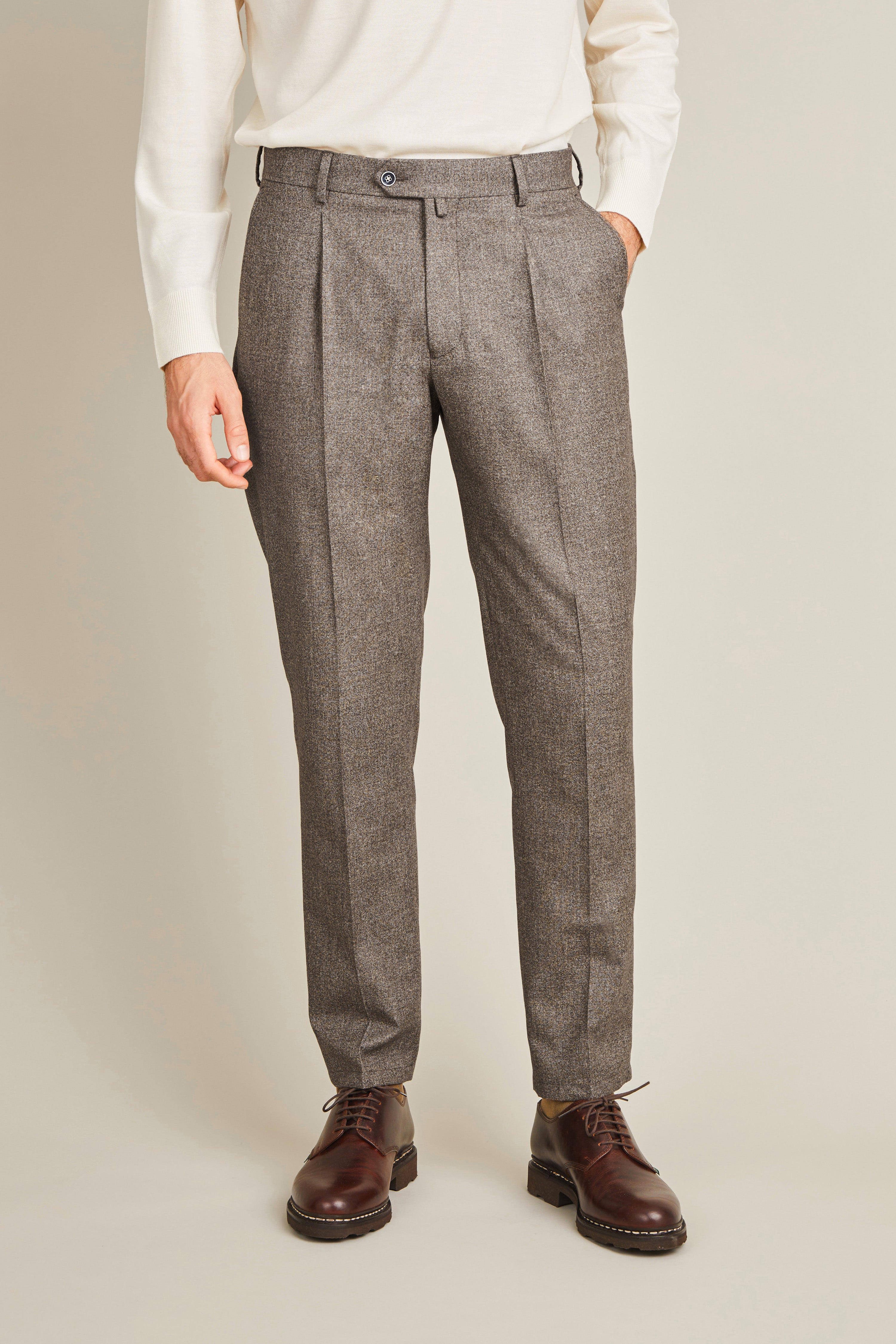 le-pantalon-fm-lpfp-2-pantalon-pinces-marron-flanelle-laine image 1