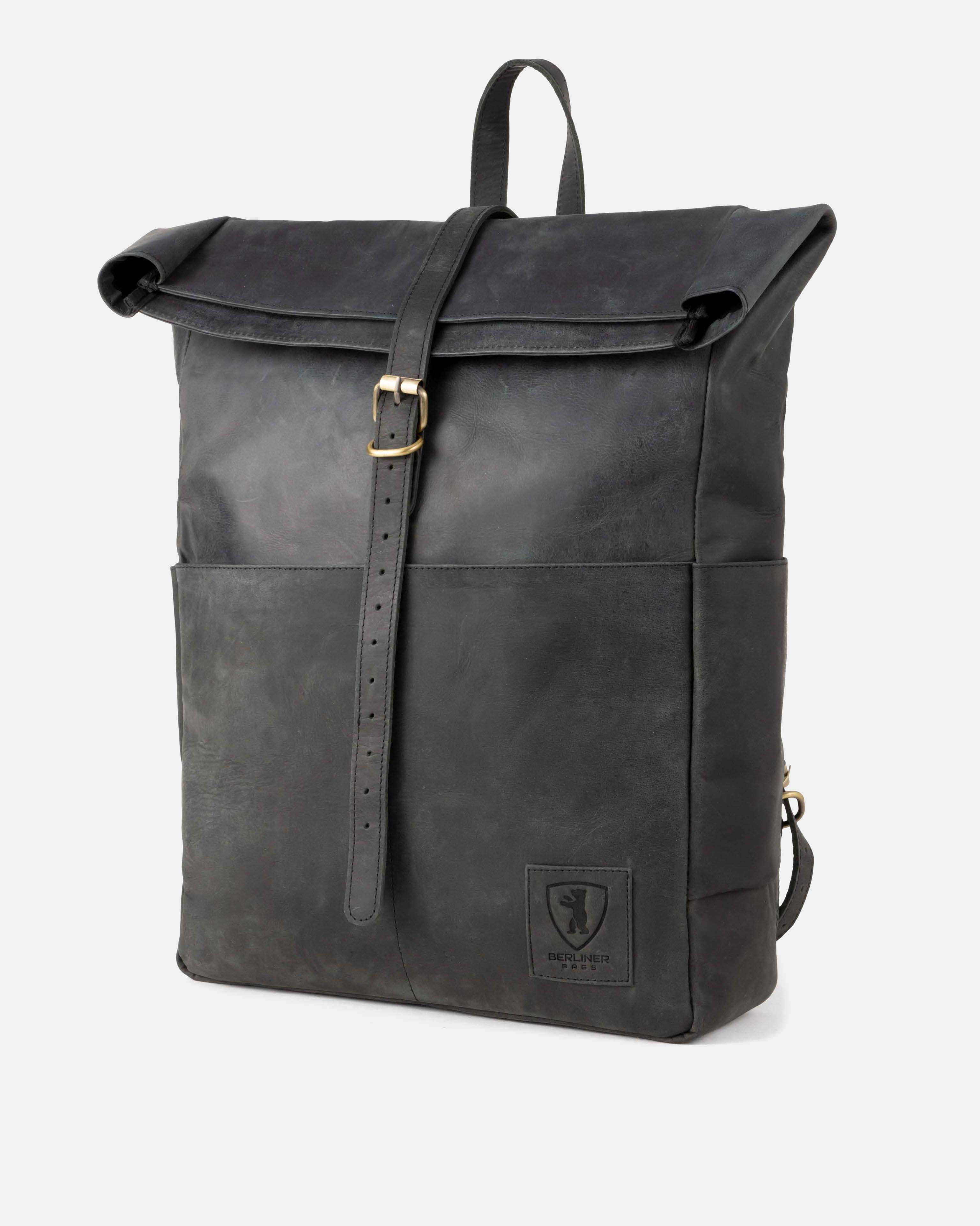 berliner-bags-paris-sac-dos-cuir-gris-fonc-rolltop image 2