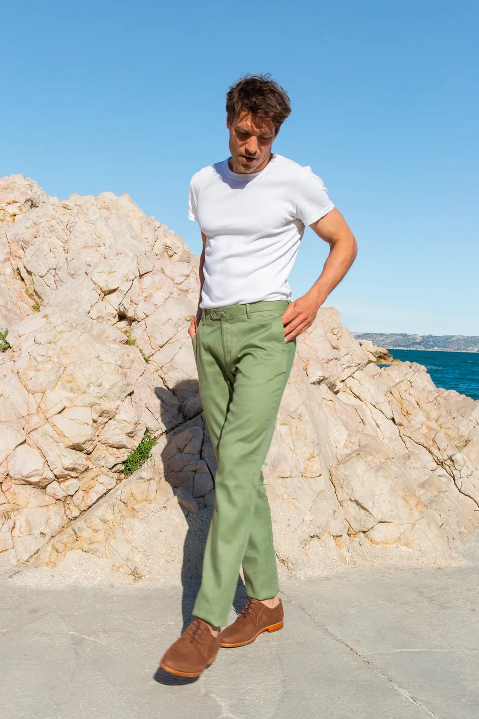 le-pantalon-coton-lin-kaki-chino-homme-40-lin-l-ger image 1