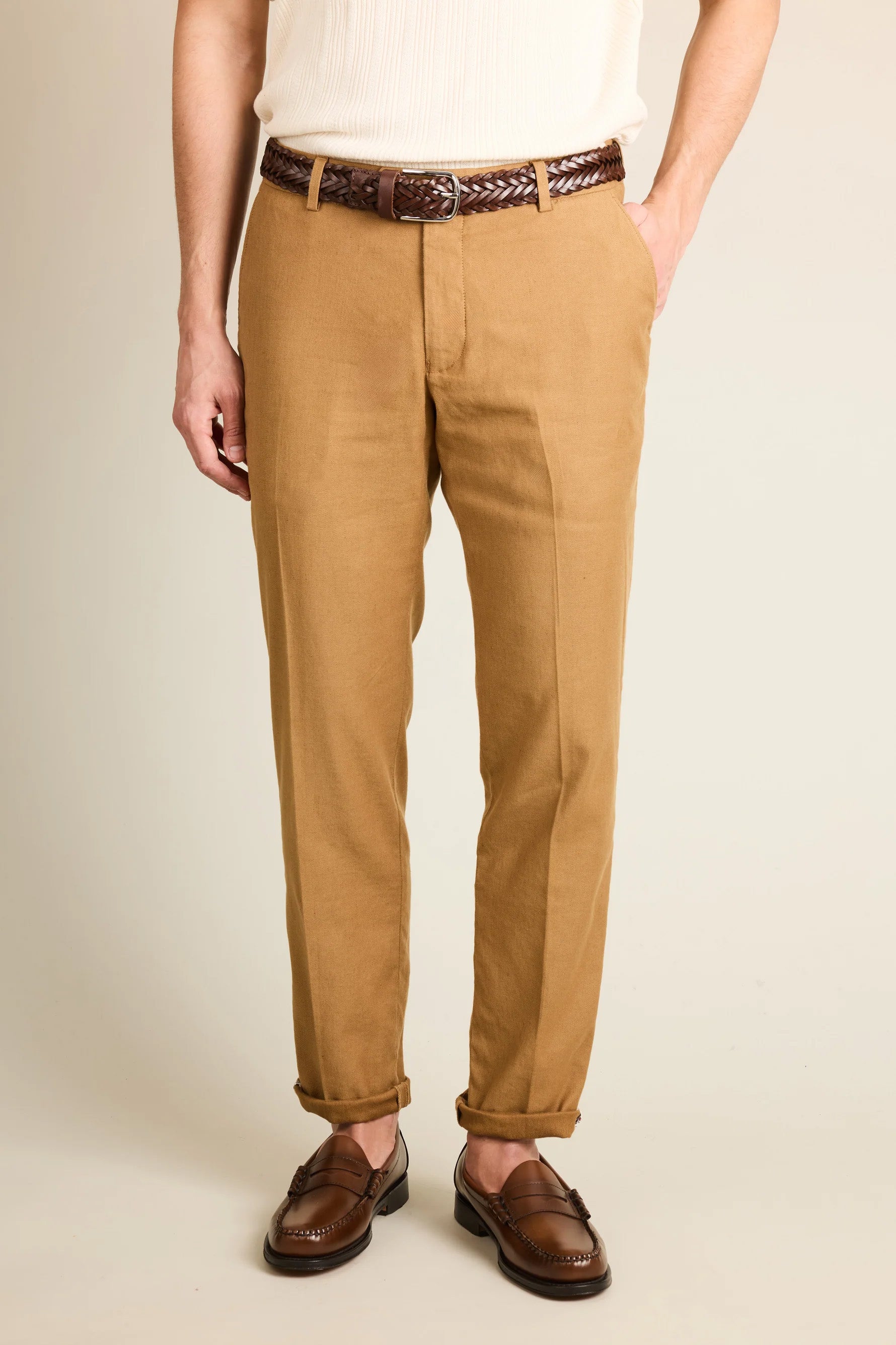 le-pantalon-chinos-homme-caramel-chino-coton-lin image 5