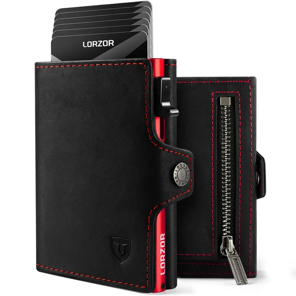 lorzor-porte-carte-homme-noir-rouge-cuir-rfid-10-cartes image 1