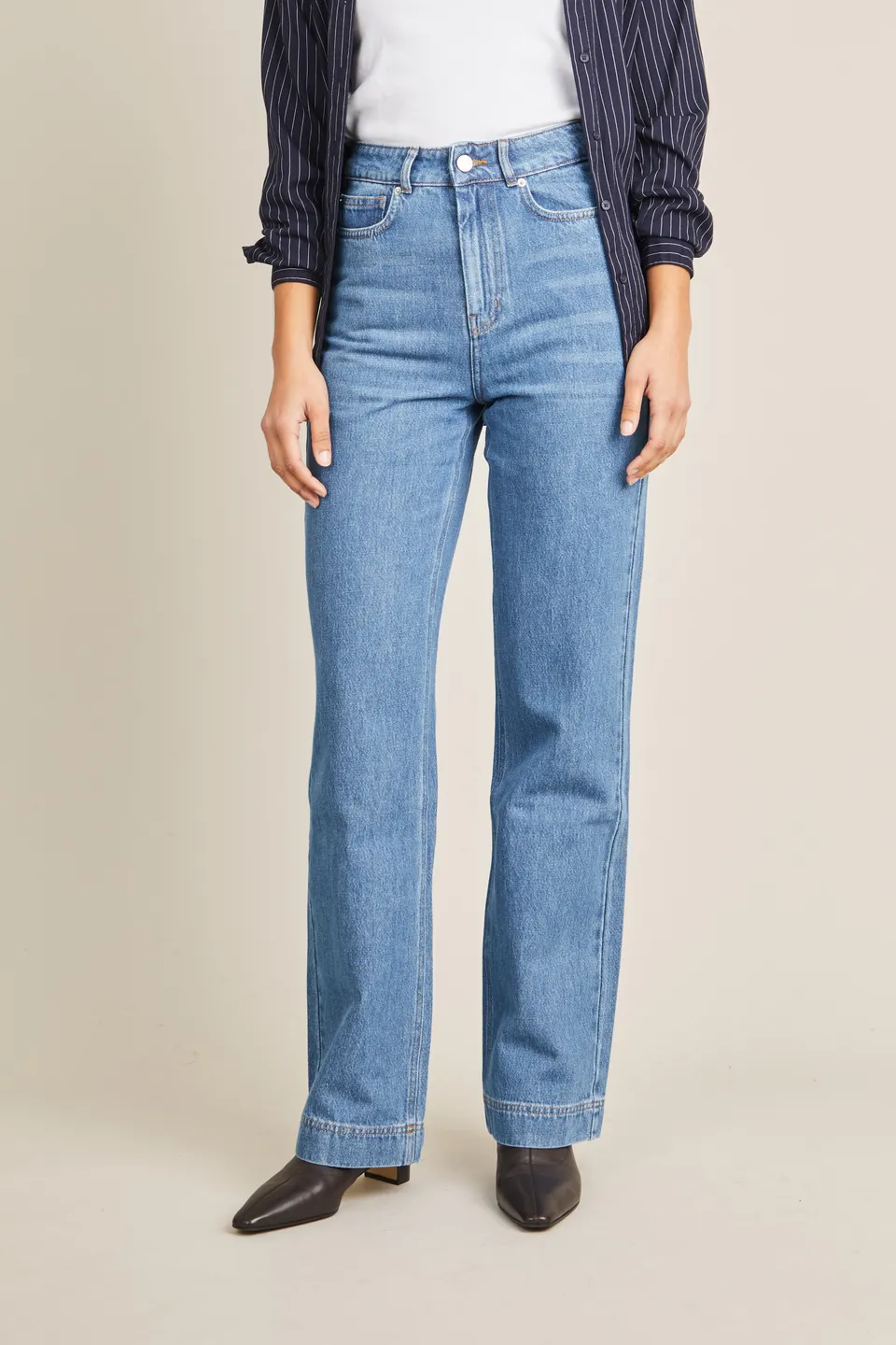 le-pantalon-jean-bootcut-bleu-femme-taille-haute-coton image 1