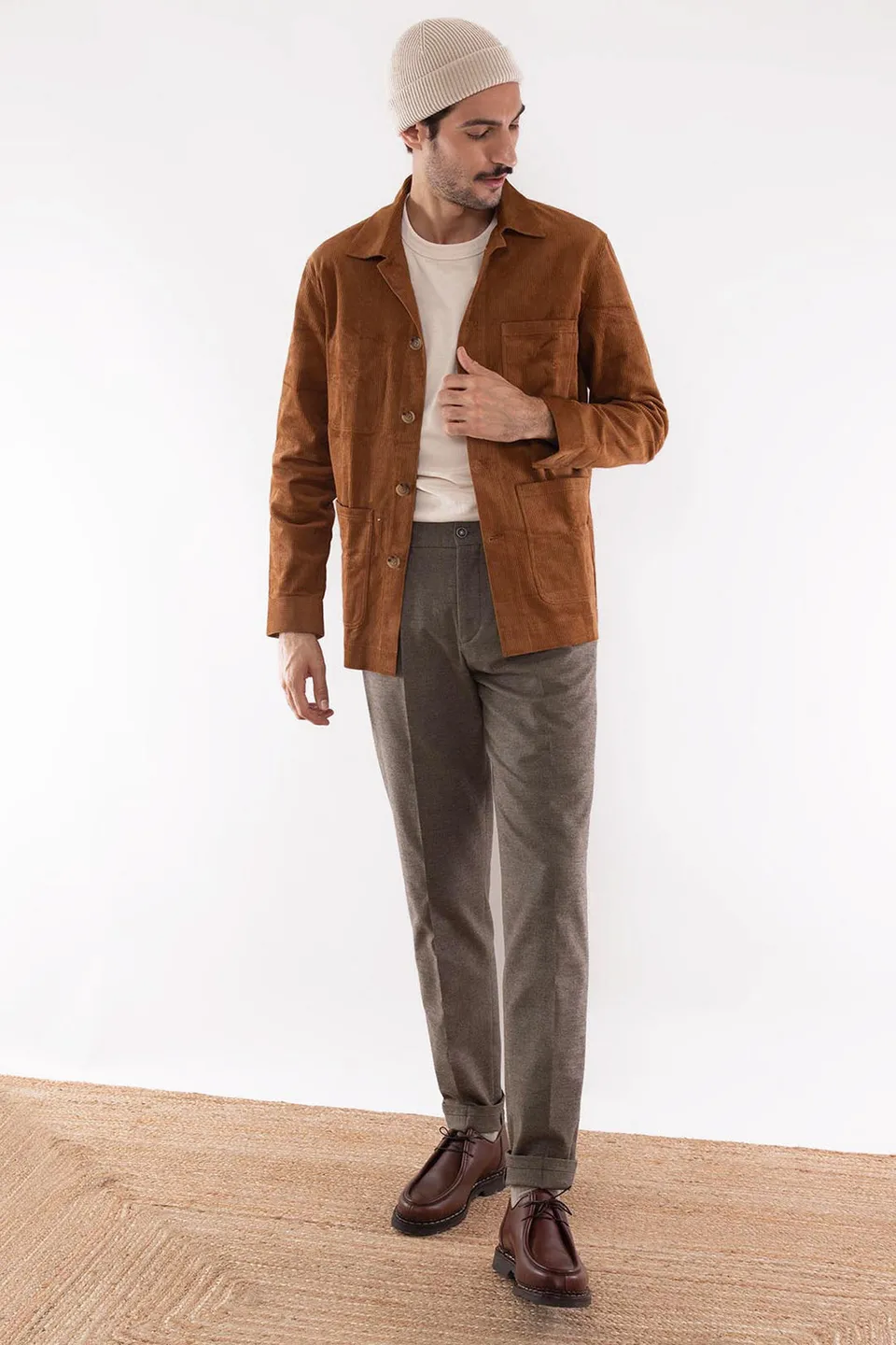 le-pantalon-chaud-beige-pantalon-flanelle-beige-coton image 1