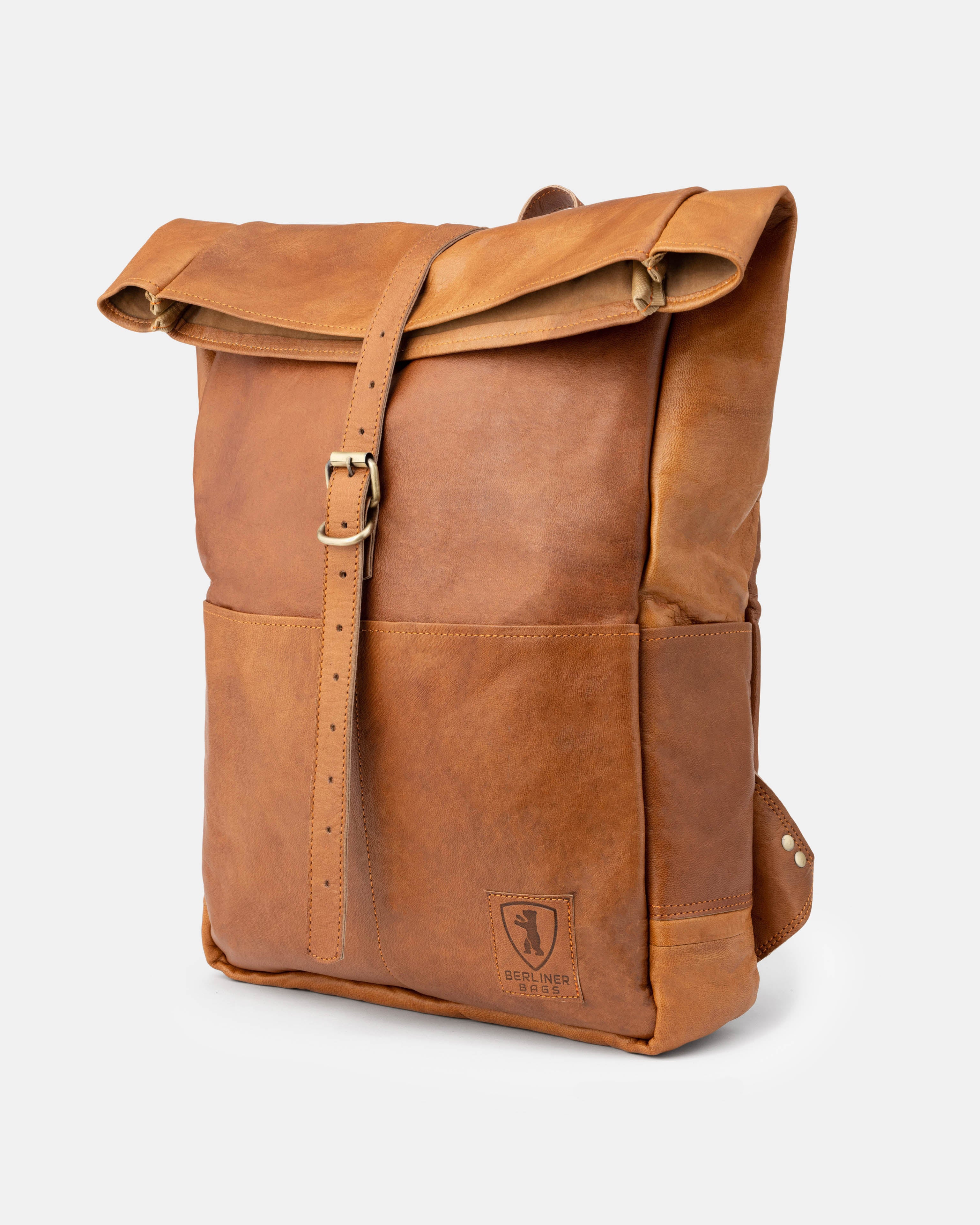 berliner-bags-paris-sac-dos-cuir-marron-vintage-rolltop image 4