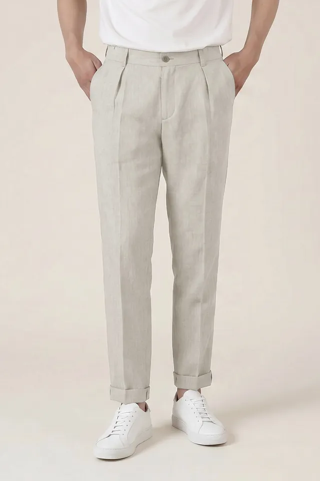 le-pantalon-pinces-l-ger-pantalon-gris-clair-lin image 1