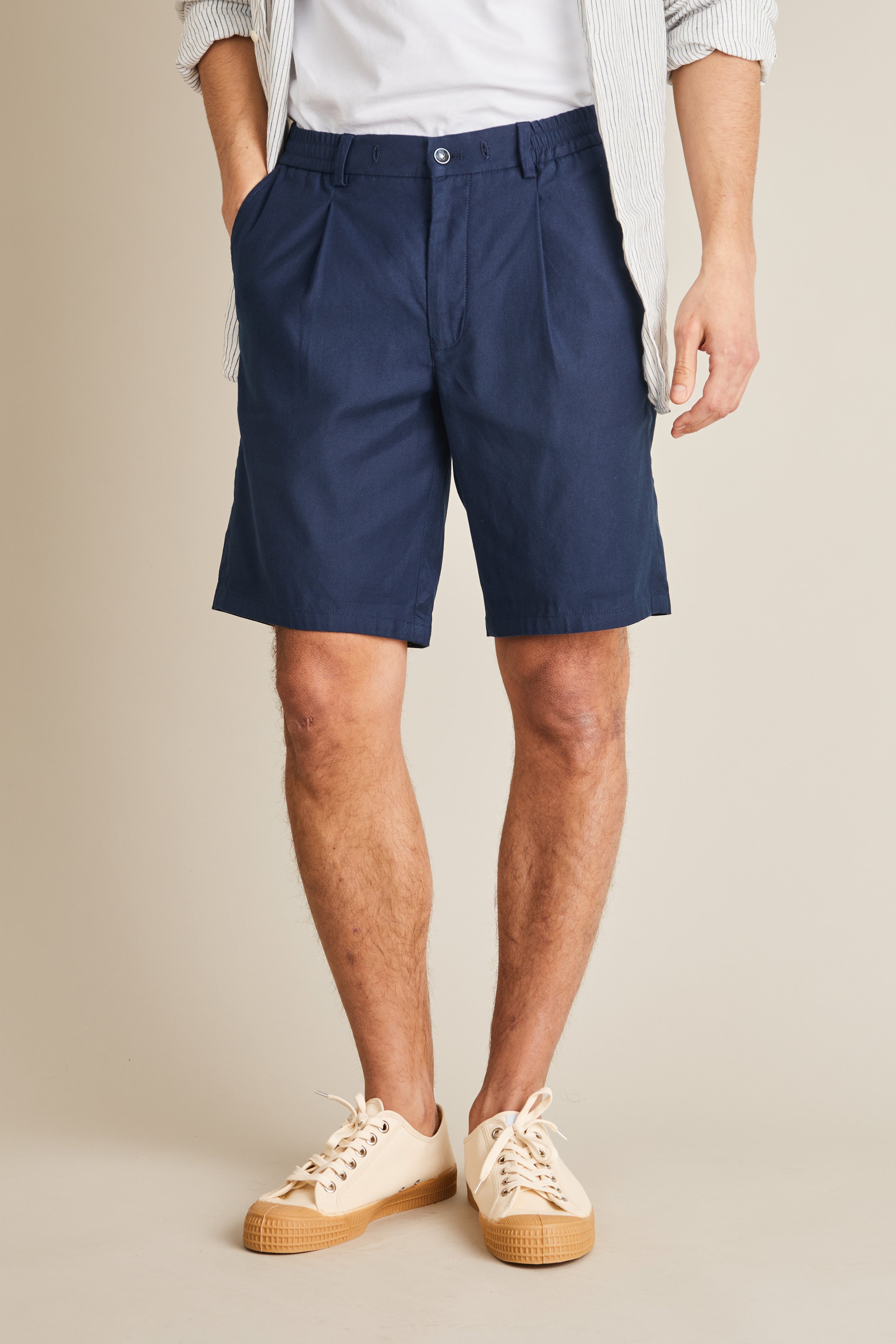 le-pantalon-bermudas-homme-bermuda-coton-lin-bleu-marine image 4