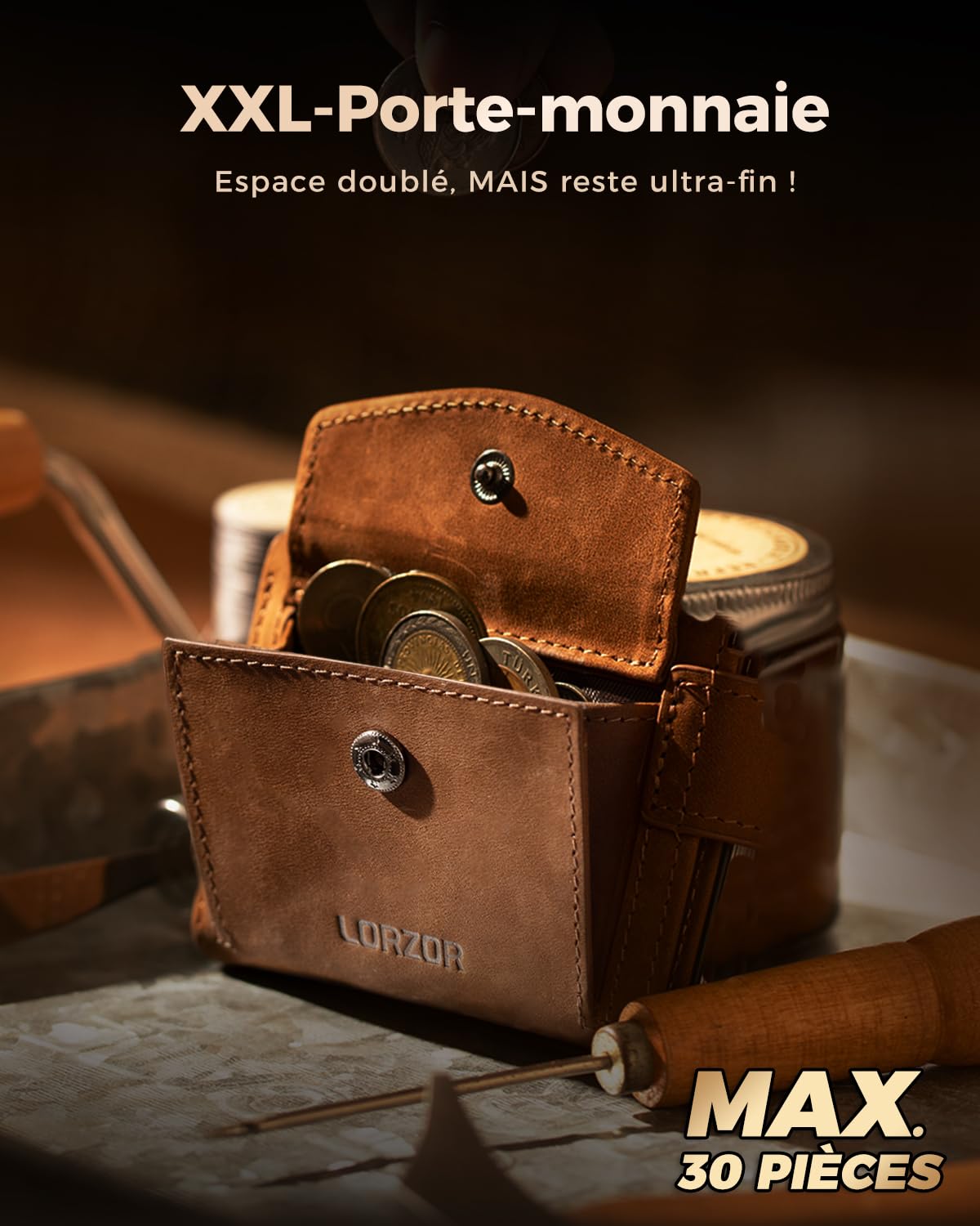 lorzor-leather-wallet-portefeuille-cuir-marron-10-cartes-rfid image 2