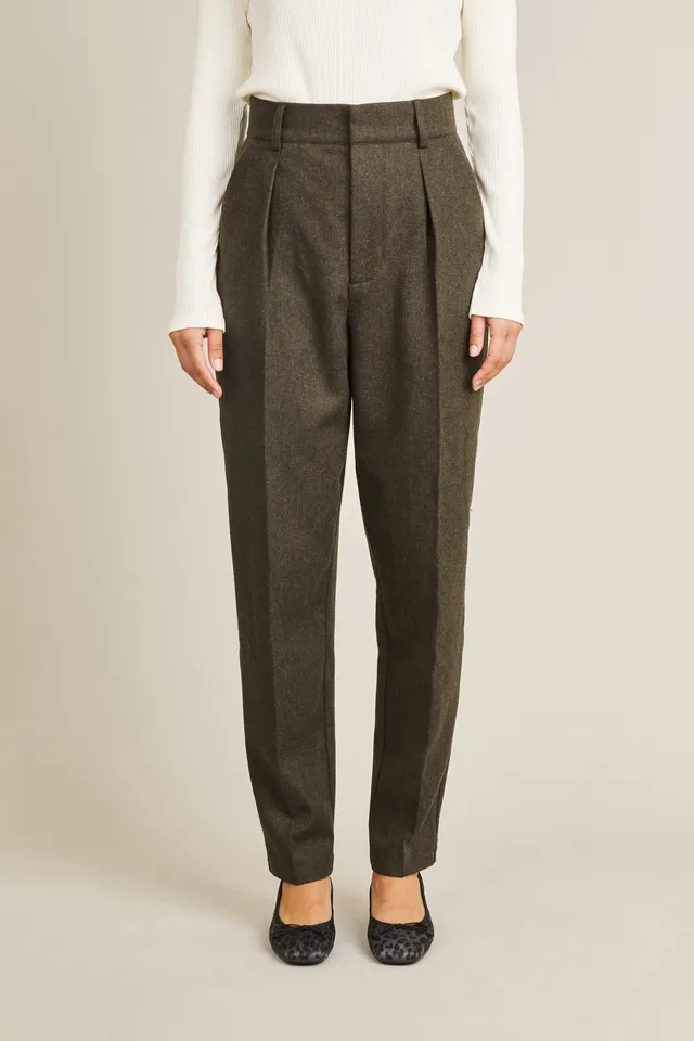 le-pantalon-cigarette-flanelle-olive-pantalon-homme-laine image 1