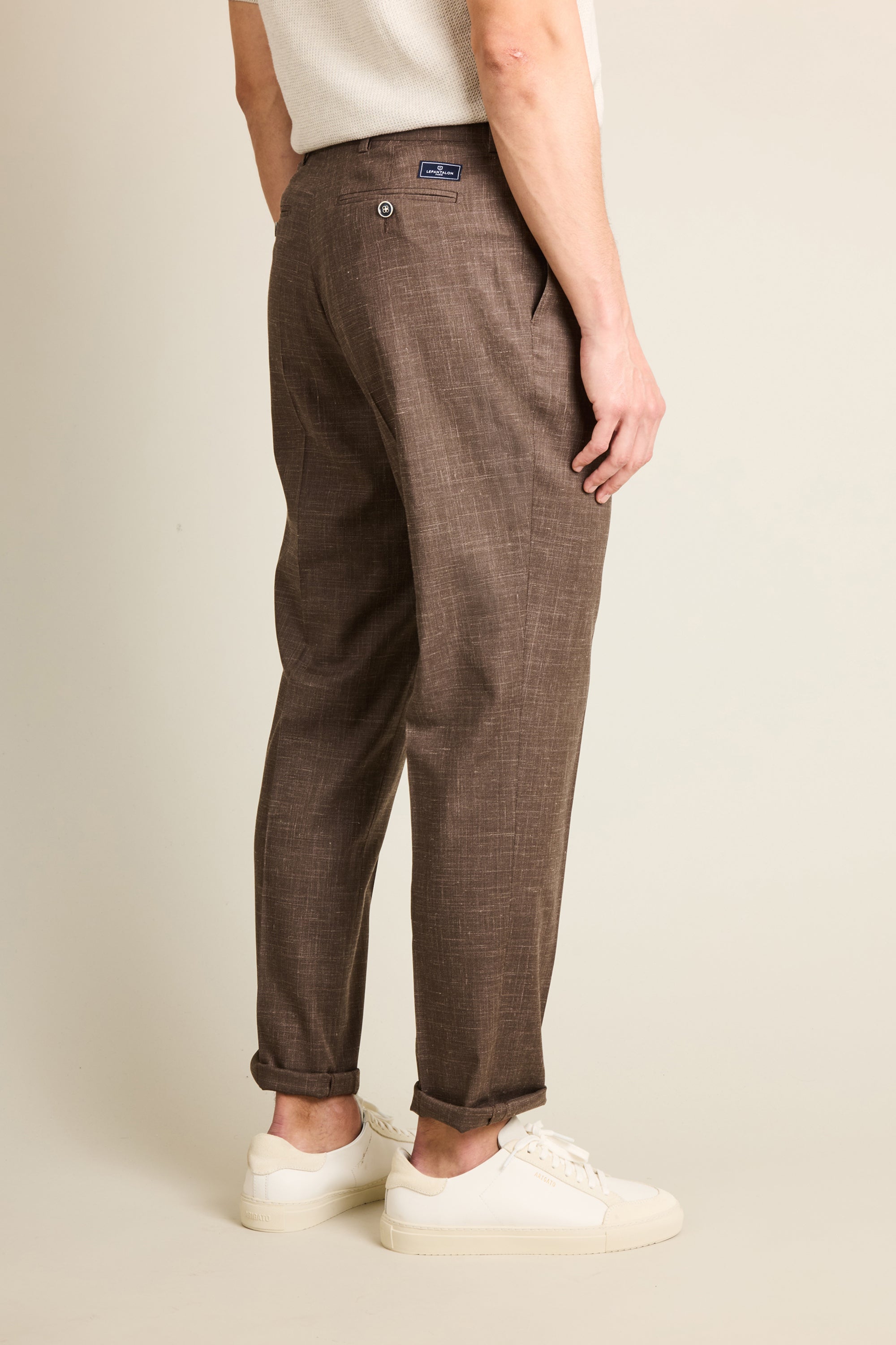 le-pantalon-pinces-homme-l-ger-marron-laine-lin-soie image 4