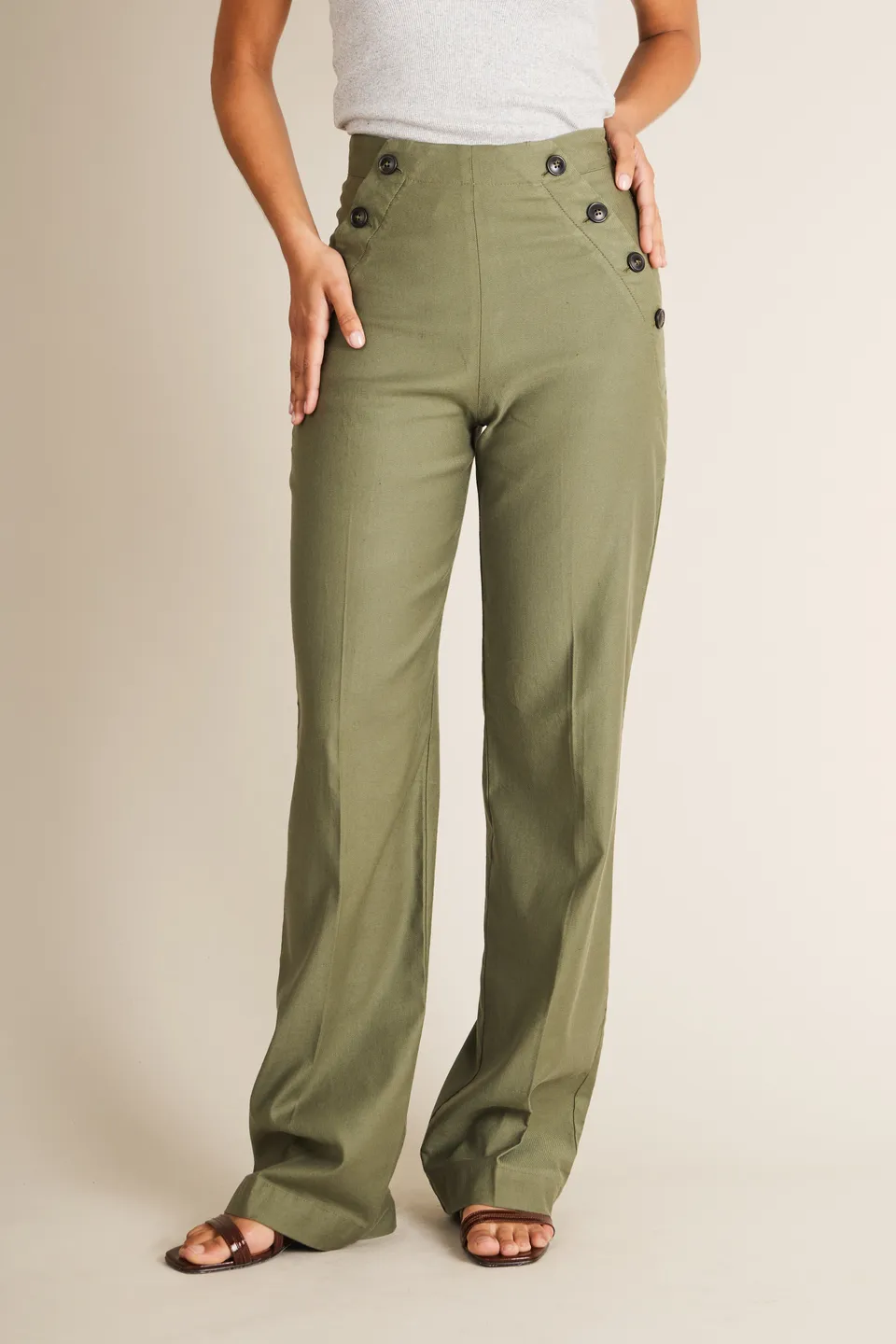 le-pantalon-pont-pantalon-kaki-lin-coton-vas image 1