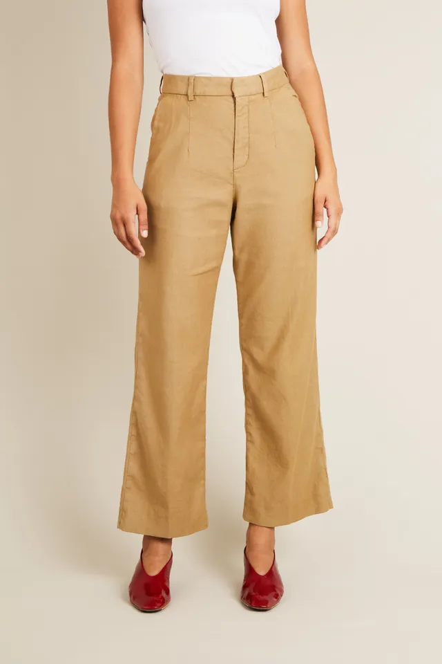 le-pantalon-flare-coton-lin-pantalon-beige-fonc-femme image 1