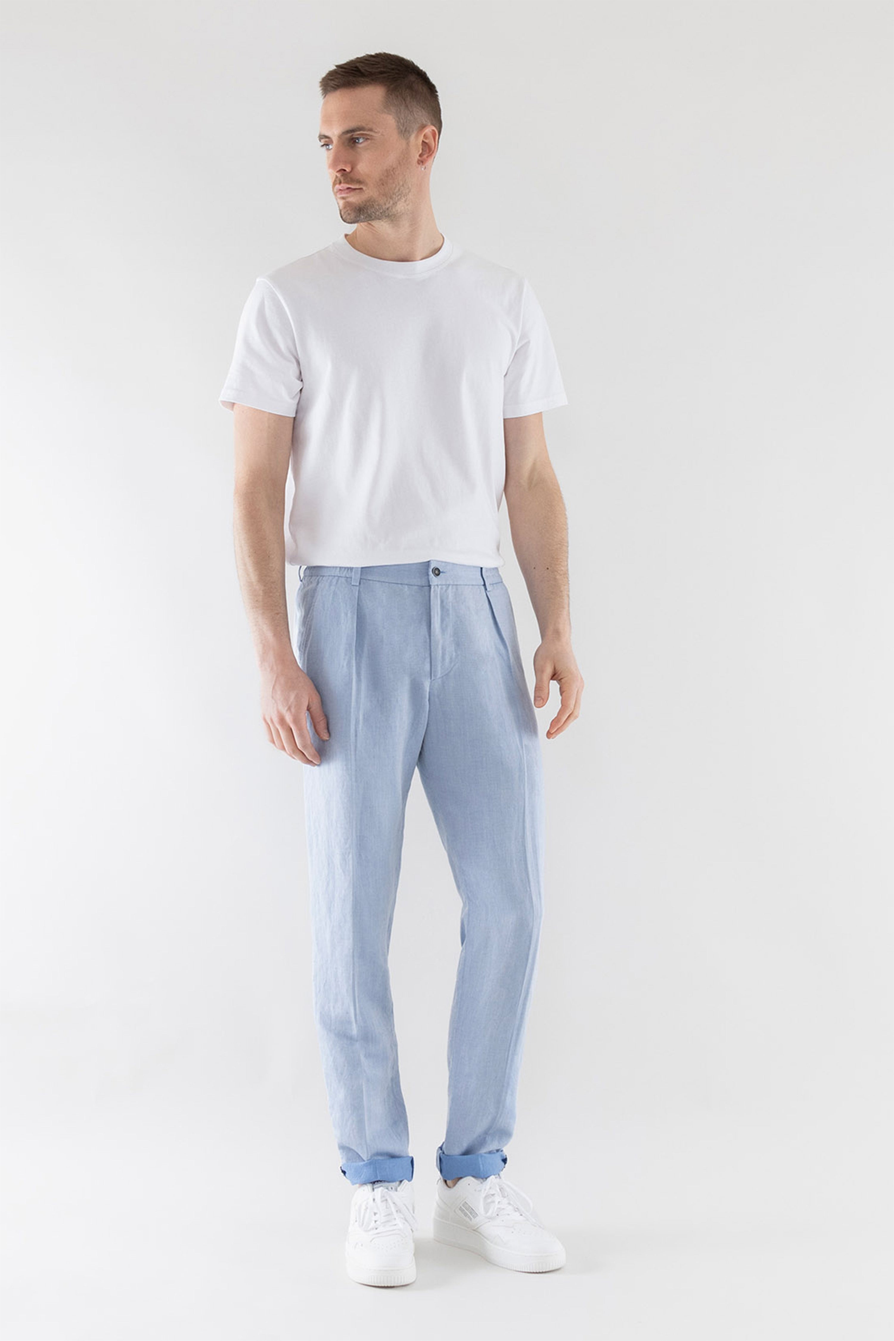 le-pantalon-pantalons-pinces-pantalon-l-ger-bleu-ciel-lin image 5