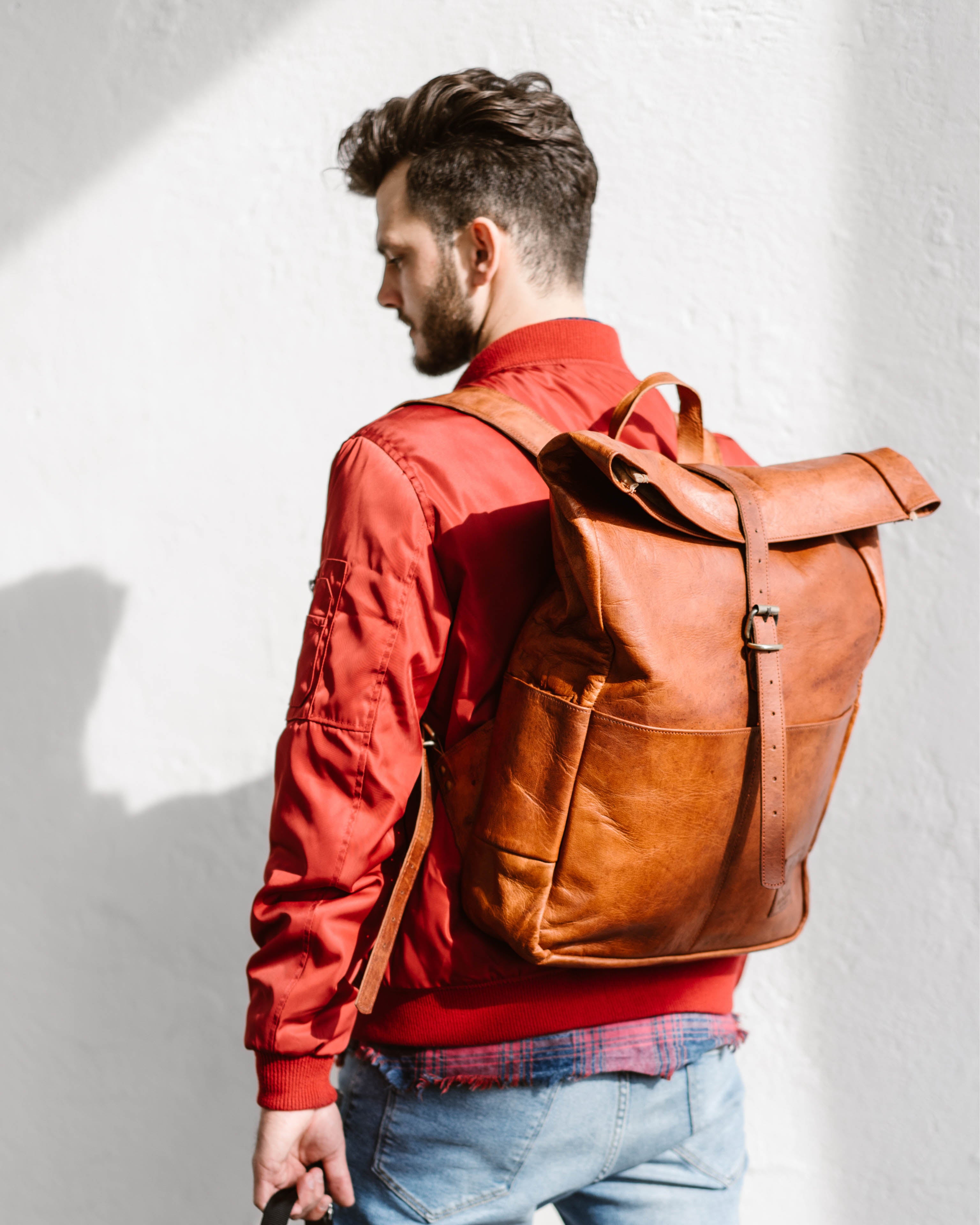 berliner-bags-paris-sac-dos-cuir-marron-vintage-rolltop image 2