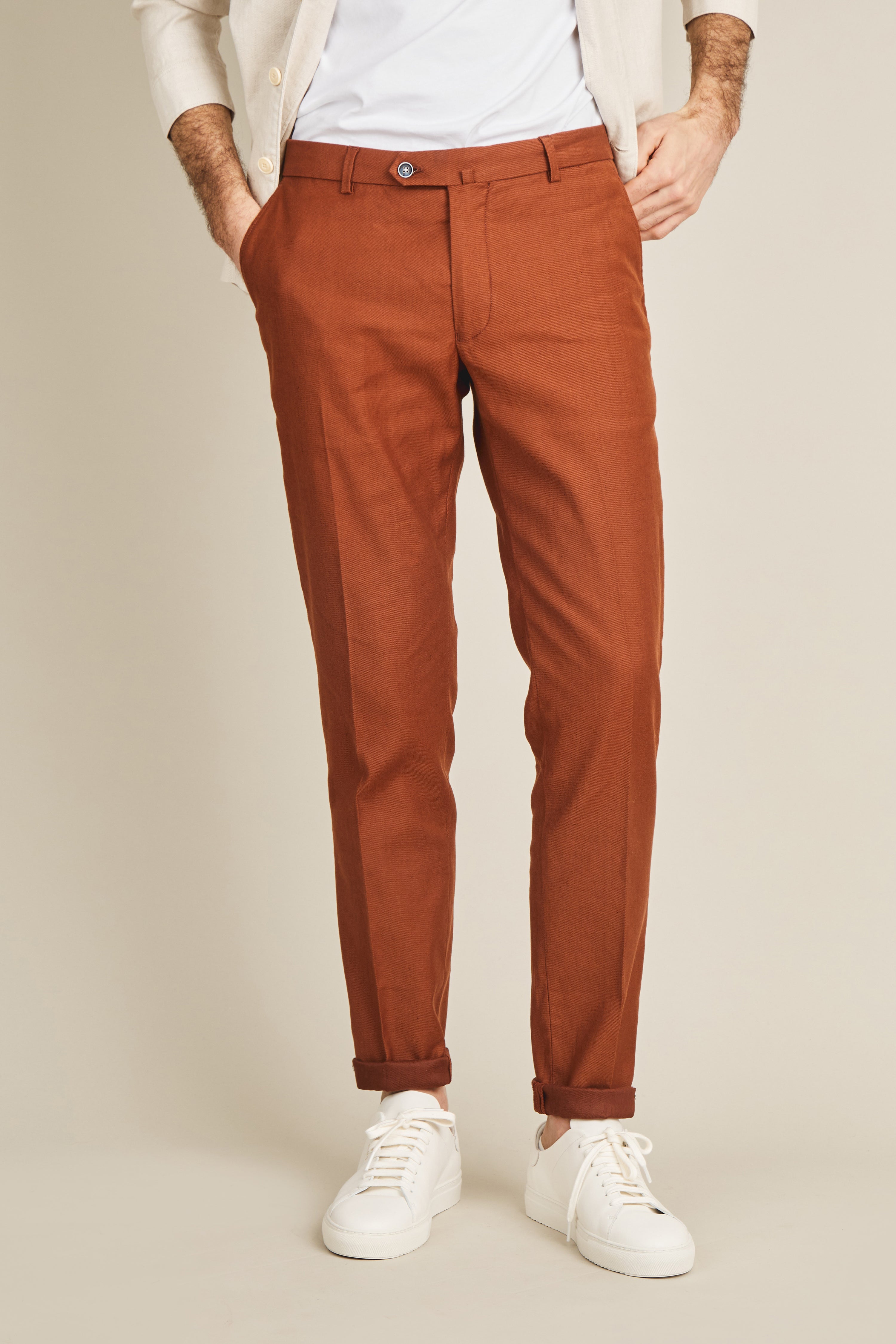 le-pantalon-chino-coton-lin-terracotta-chino-homme-t image 1