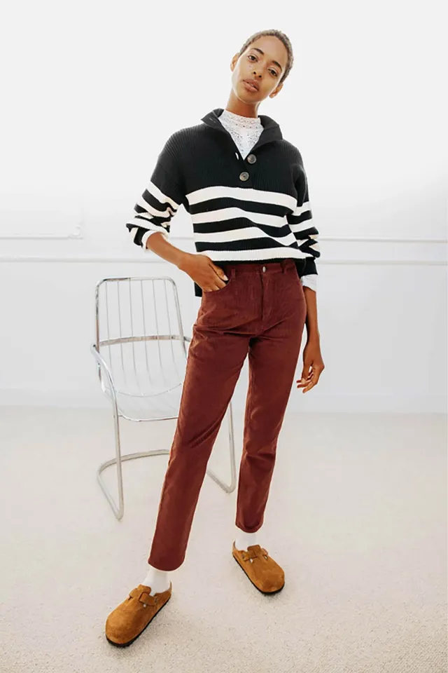 le-pantalon-pantalon-velours-droit-rouge-brique-taille-haute image 1