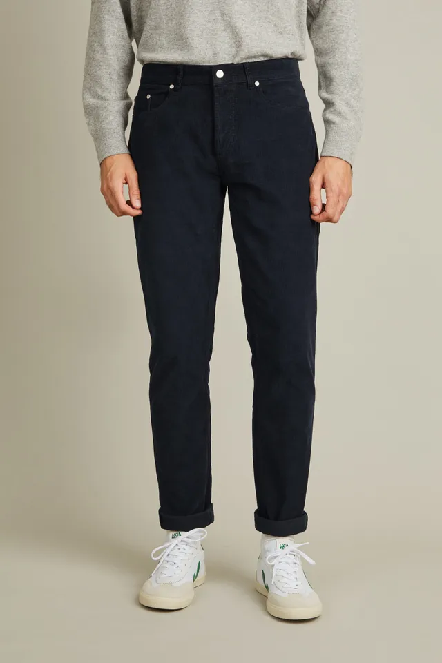 le-pantalon-5-poches-pantalon-velours-bleu-marine-coton-bio image 1