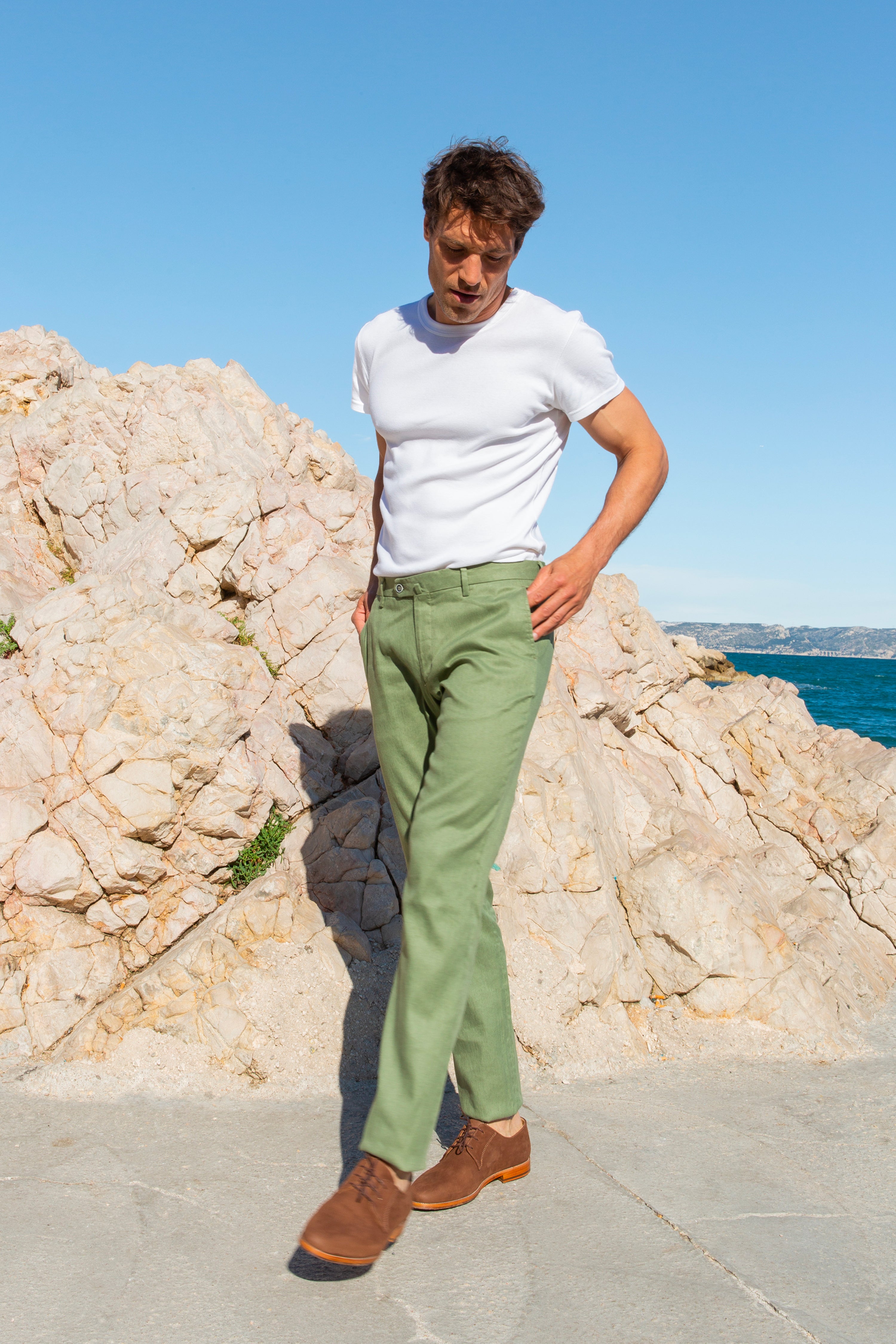 le-pantalon-coton-lin-kaki-chino-homme-40-lin-l-ger image 1